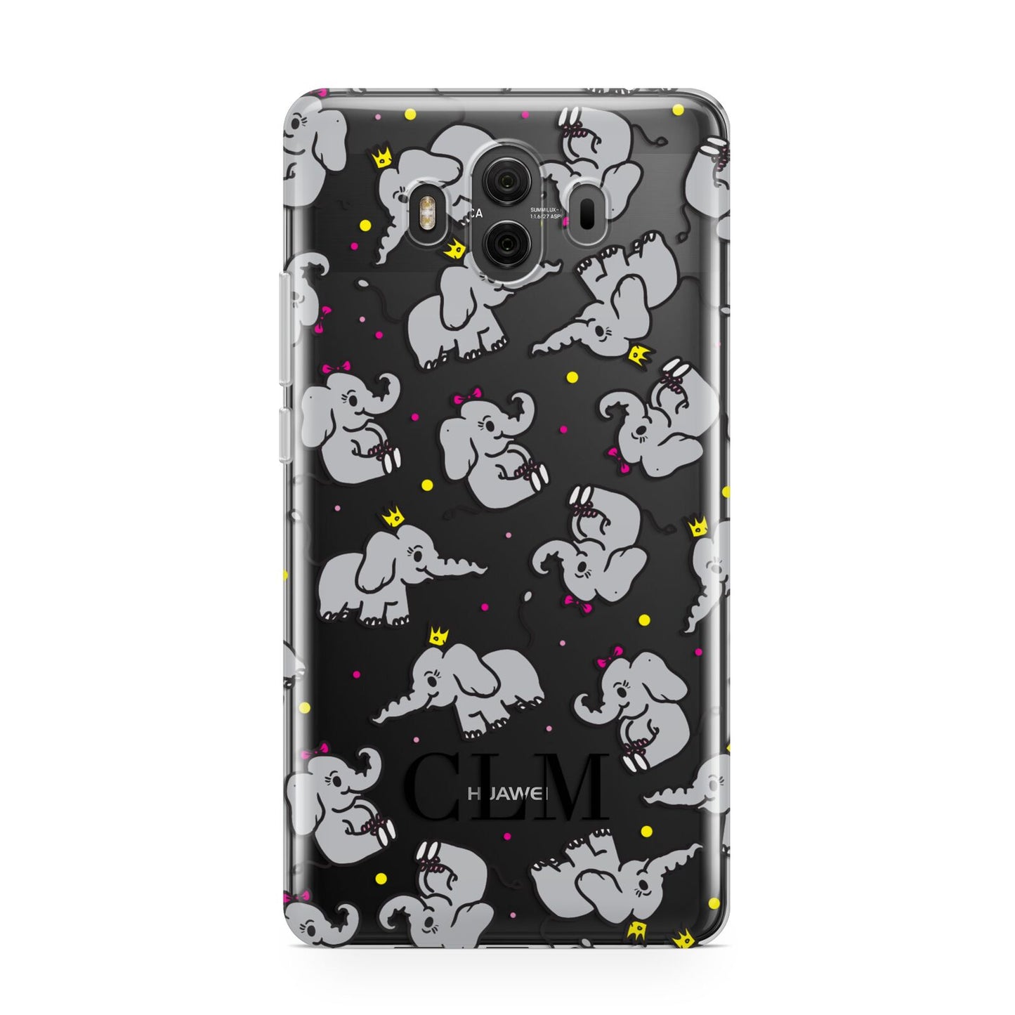 Personalised Elephant Initials Clear Huawei Mate 10 Protective Phone Case