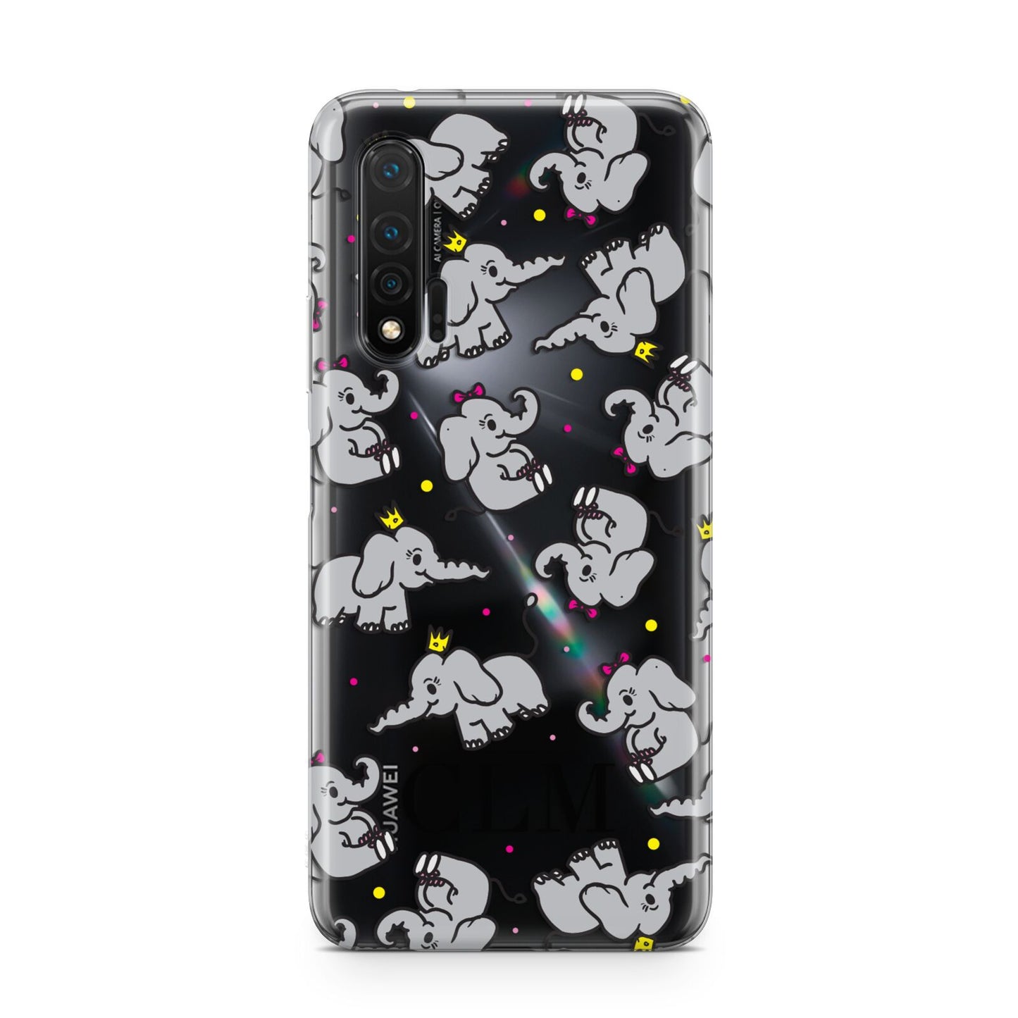 Personalised Elephant Initials Clear Huawei Nova 6 Phone Case