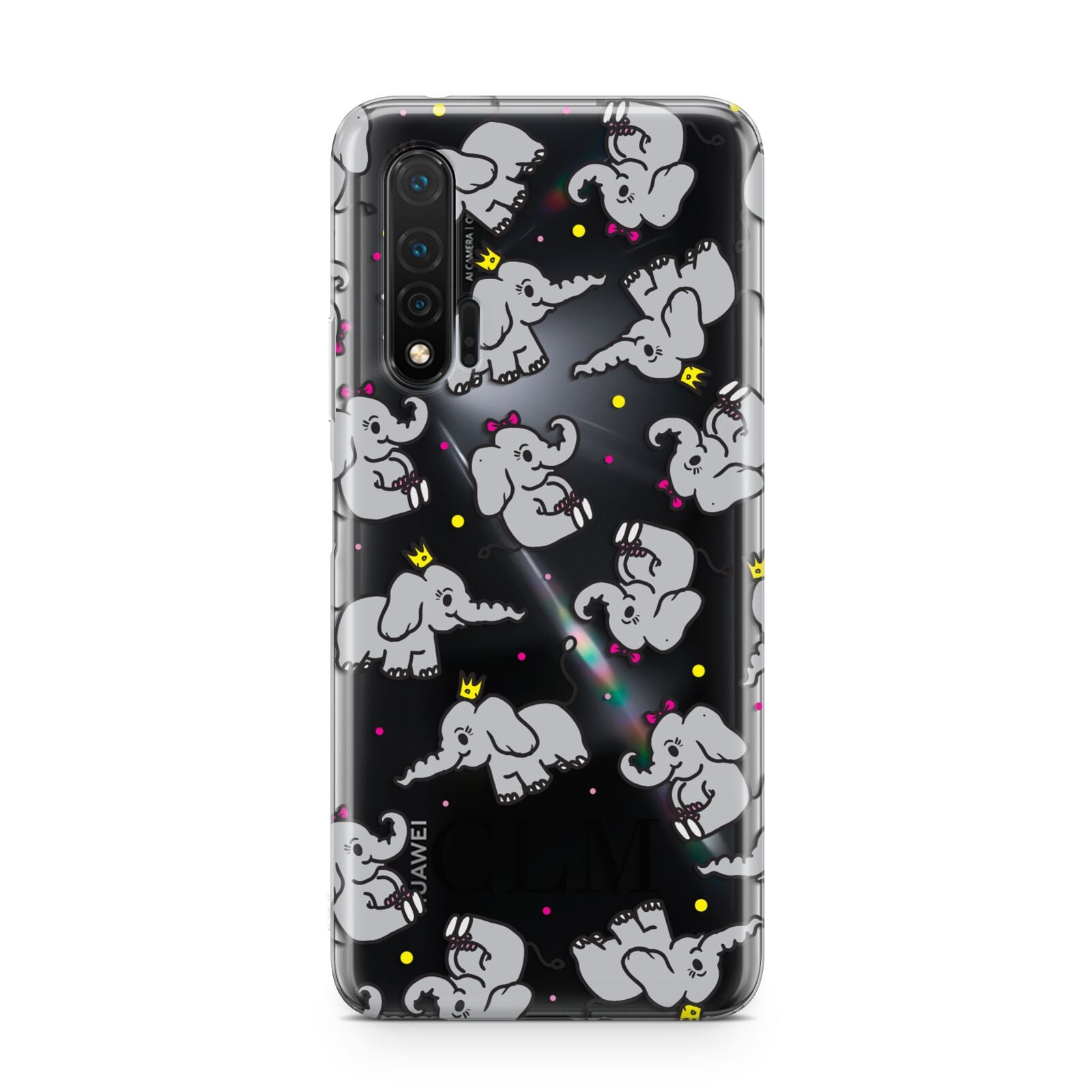 Personalised Elephant Initials Clear Huawei Nova 6 Phone Case
