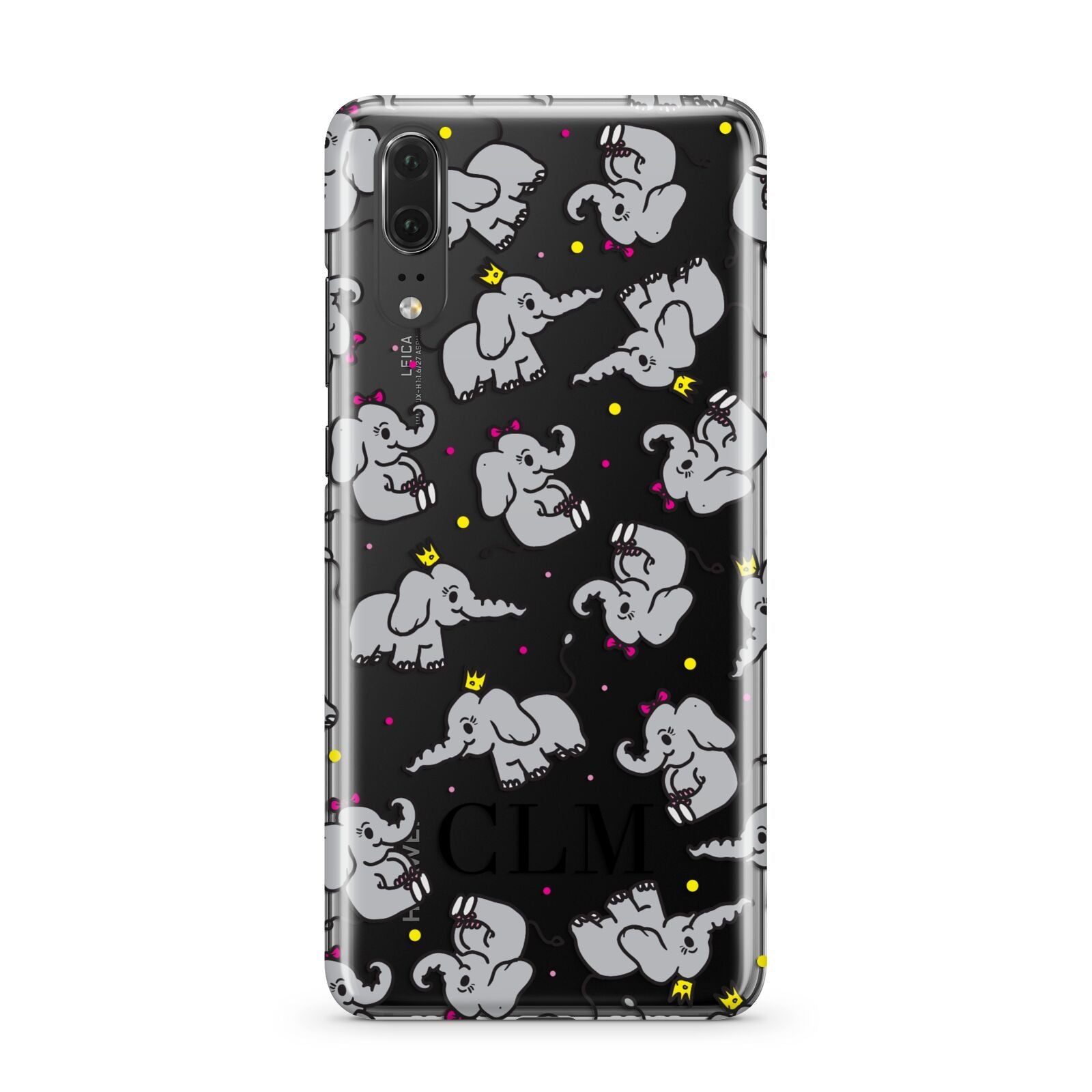 Personalised Elephant Initials Clear Huawei P20 Phone Case