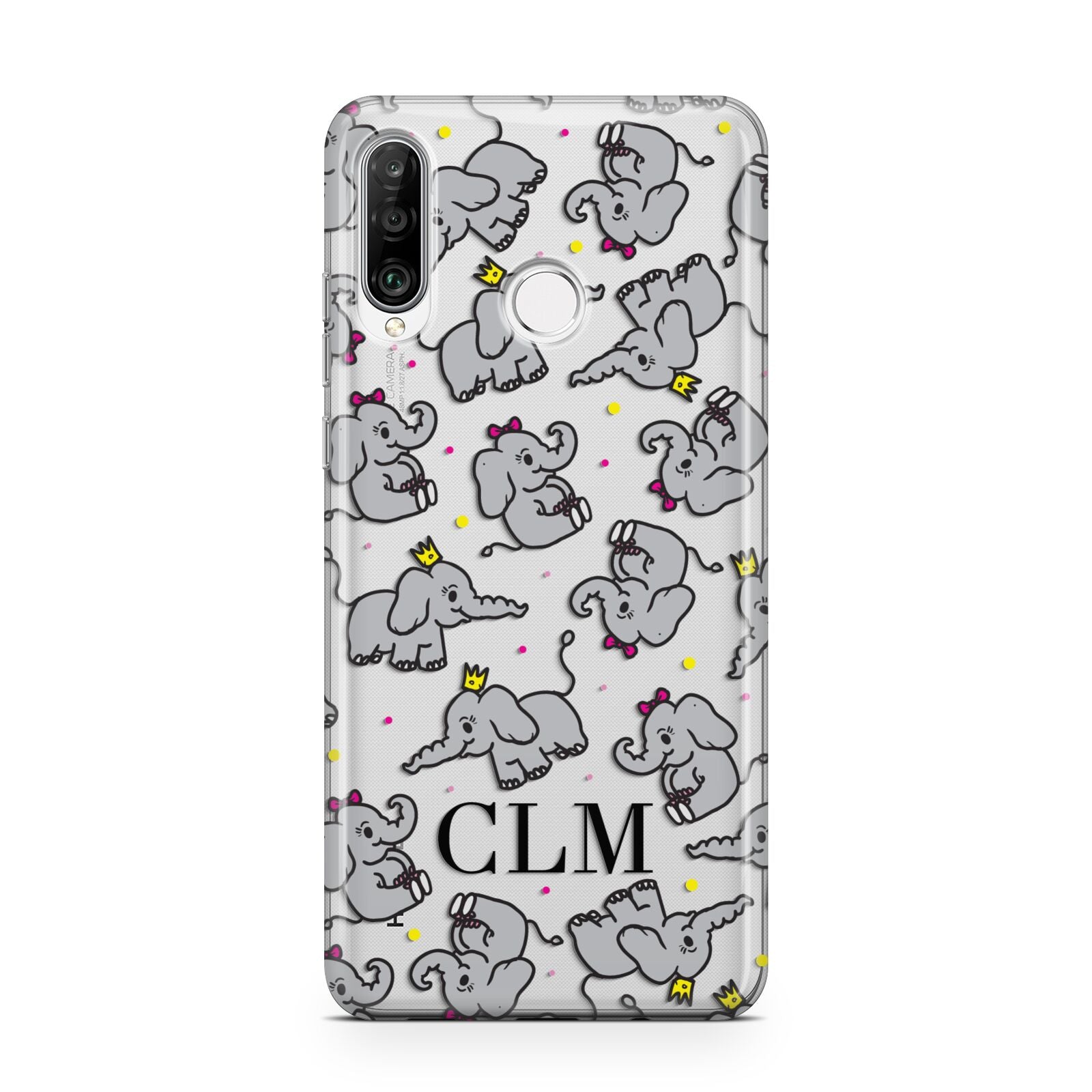 Personalised Elephant Initials Clear Huawei P30 Lite Phone Case