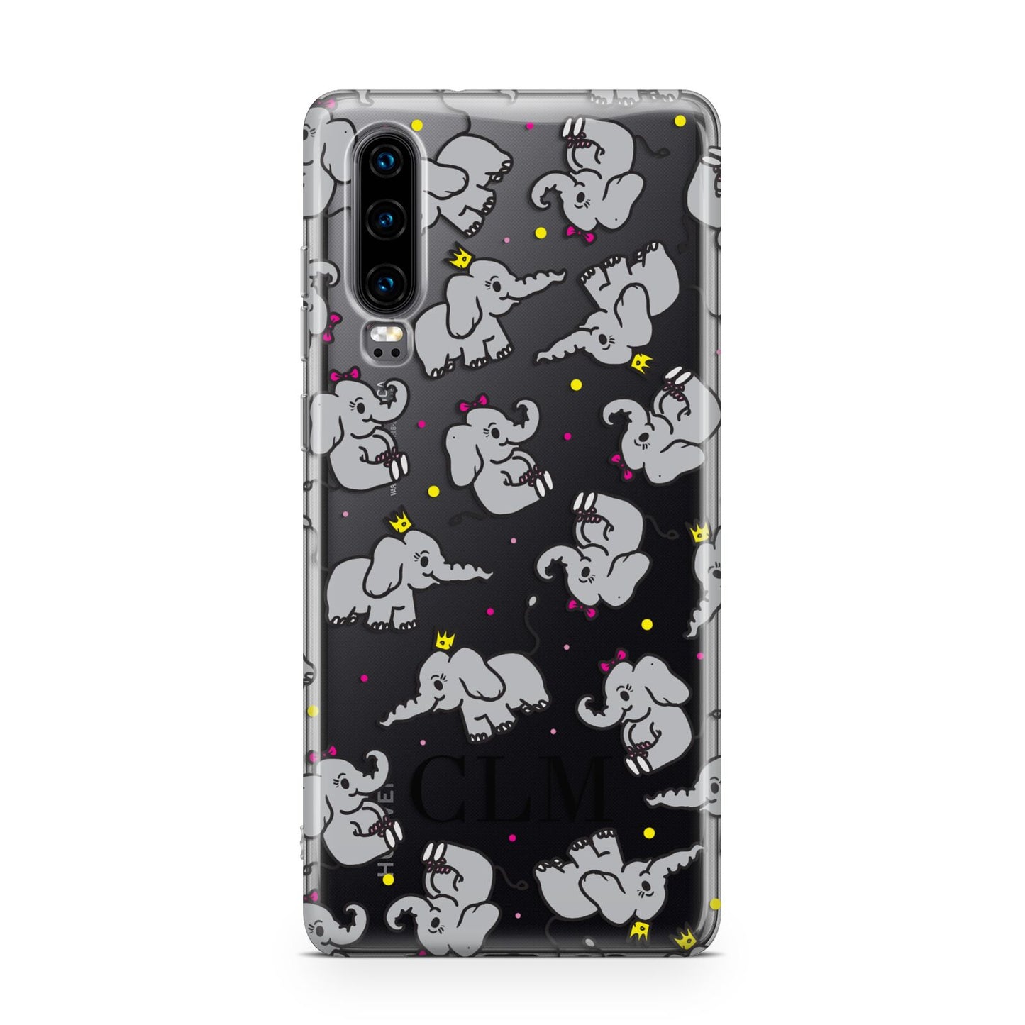 Personalised Elephant Initials Clear Huawei P30 Phone Case