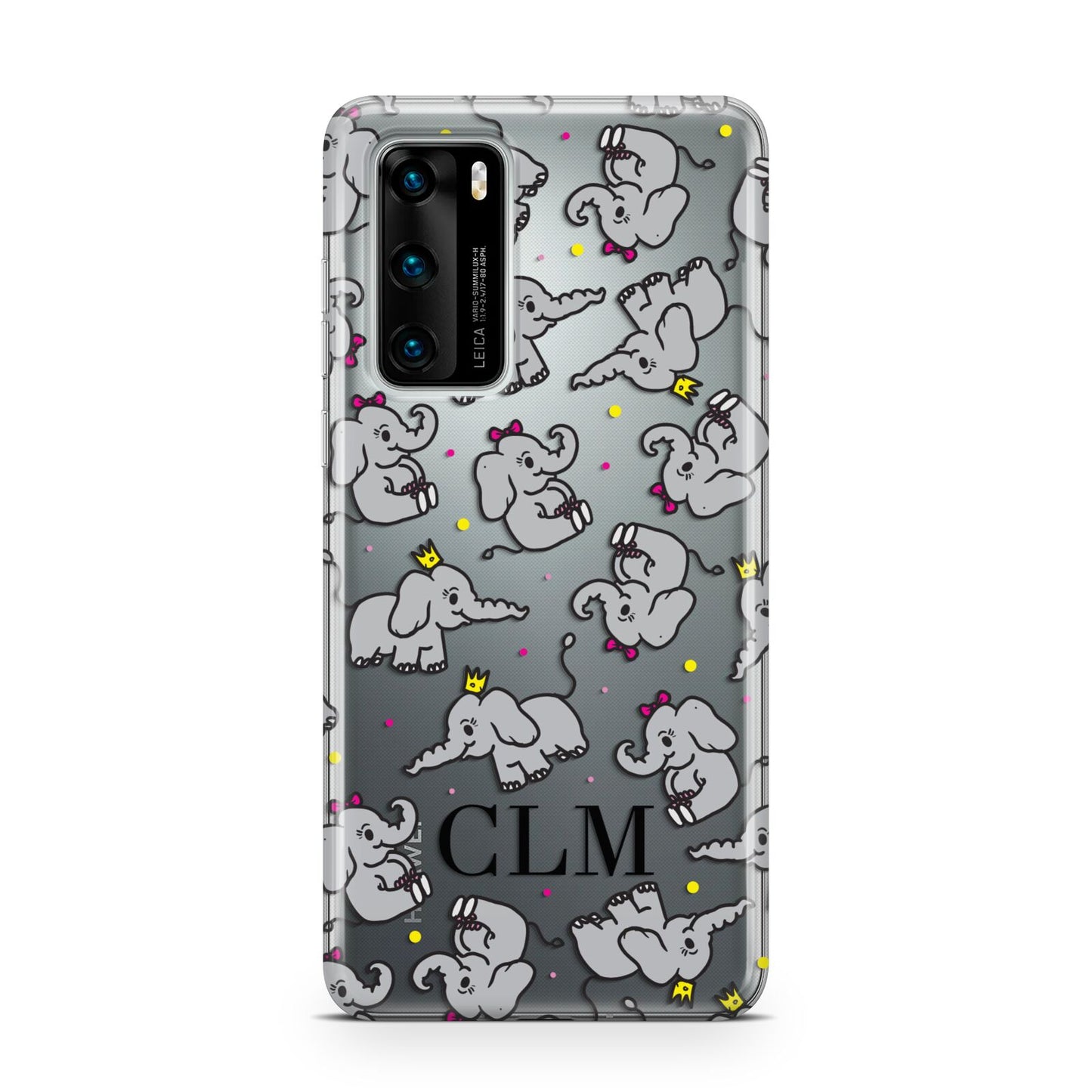 Personalised Elephant Initials Clear Huawei P40 Phone Case