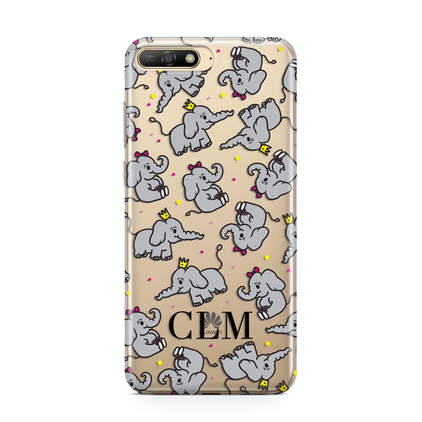 Personalised Elephant Initials Clear Huawei Y6 2018