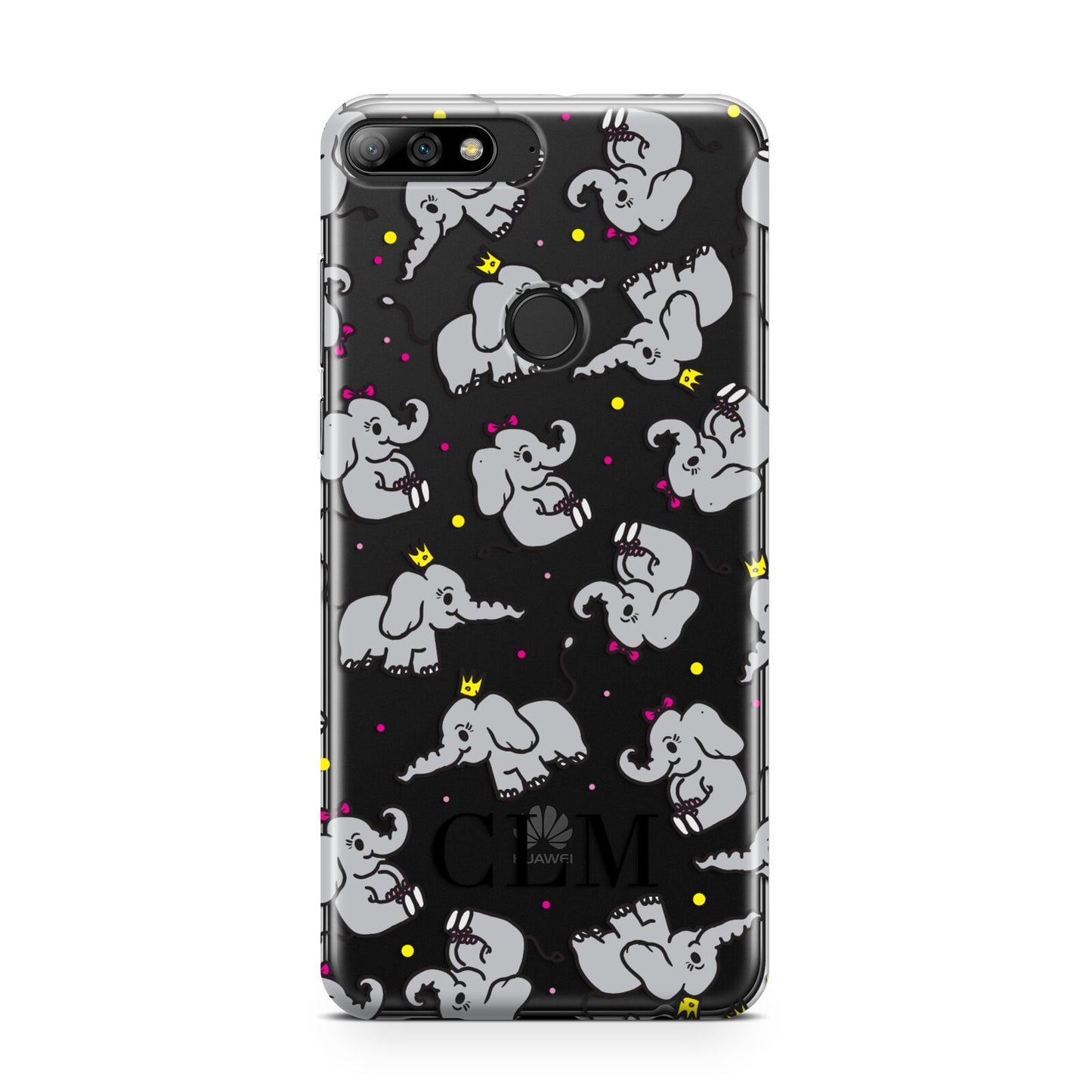 Personalised Elephant Initials Clear Huawei Y7 2018