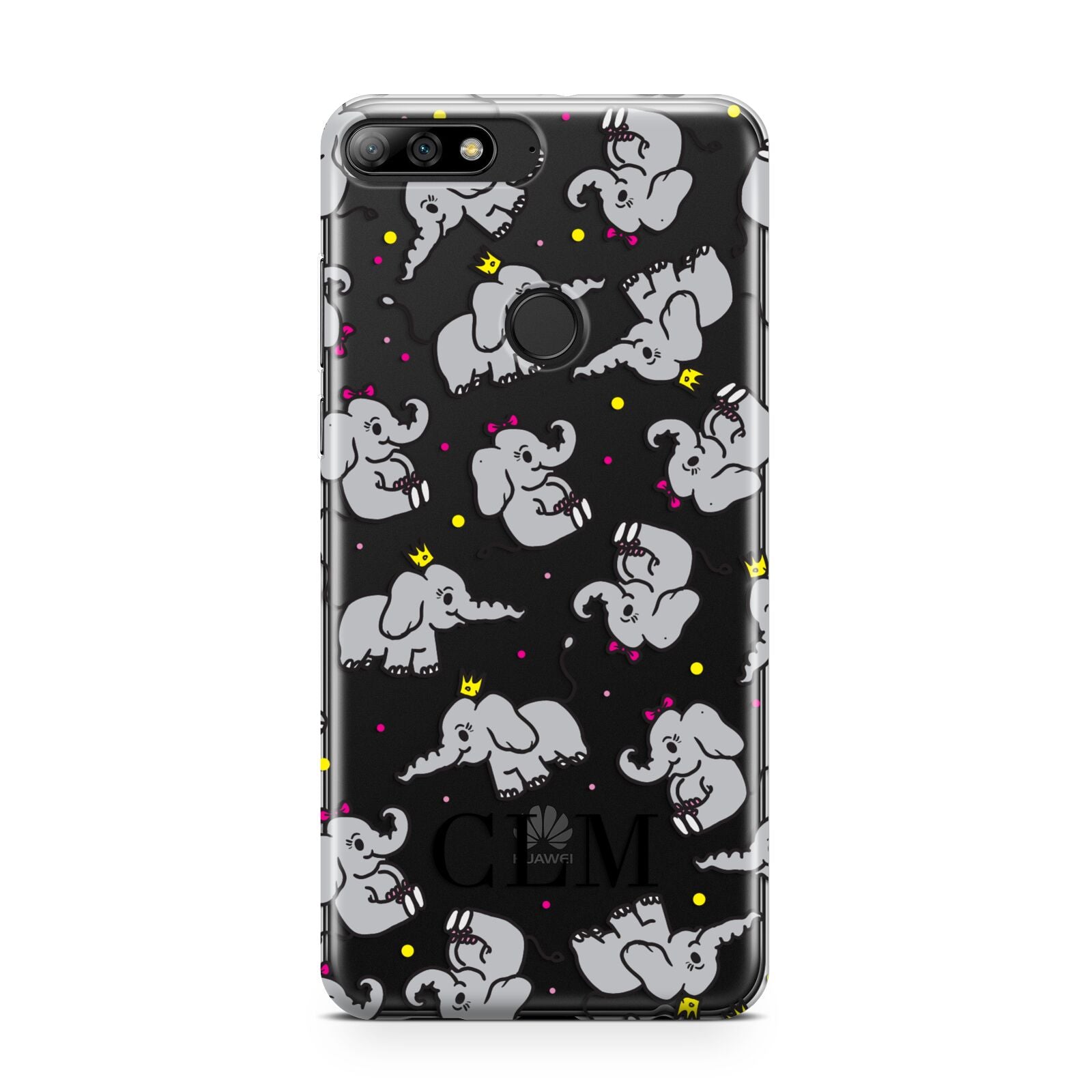 Personalised Elephant Initials Clear Huawei Y7 2018