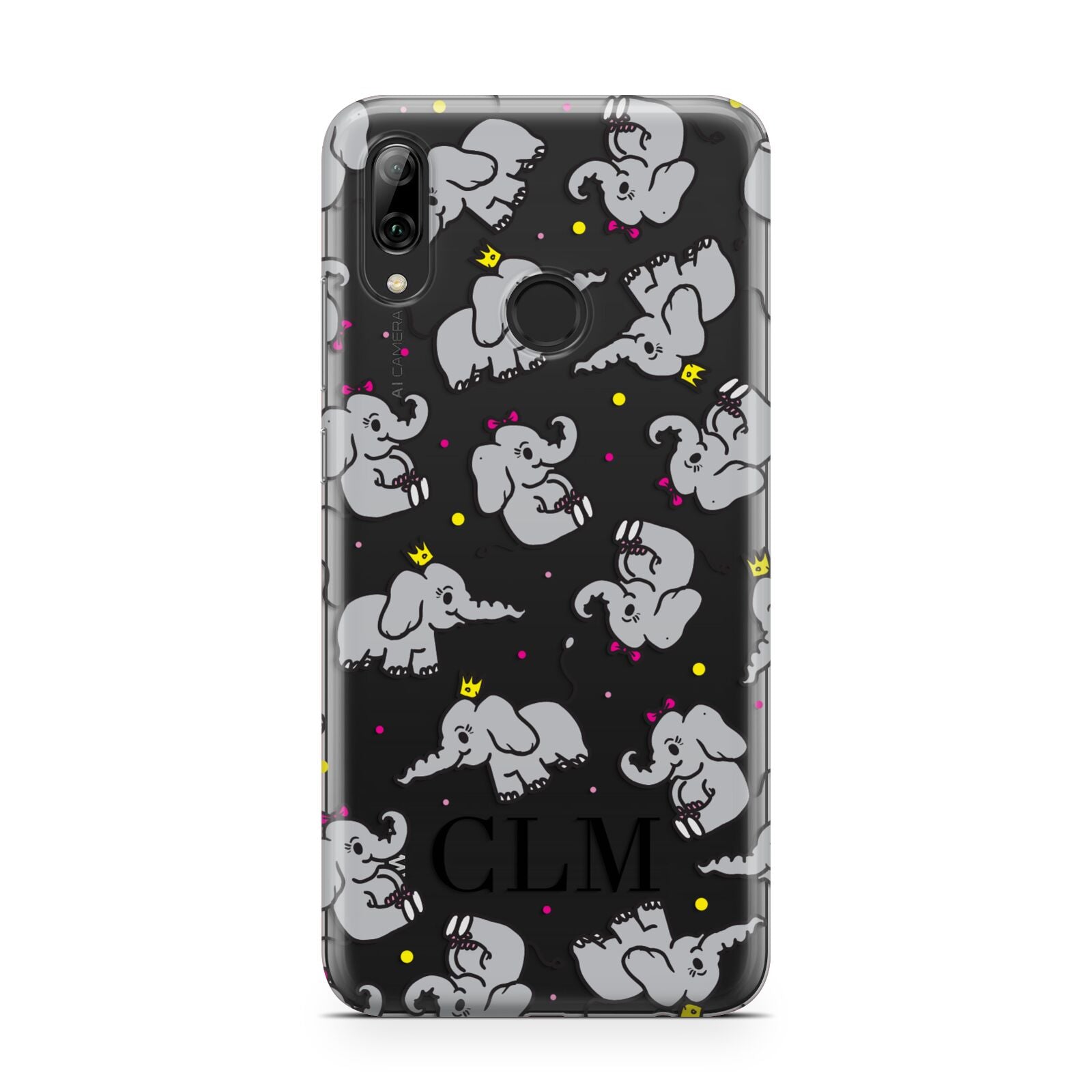 Personalised Elephant Initials Clear Huawei Y7 2019