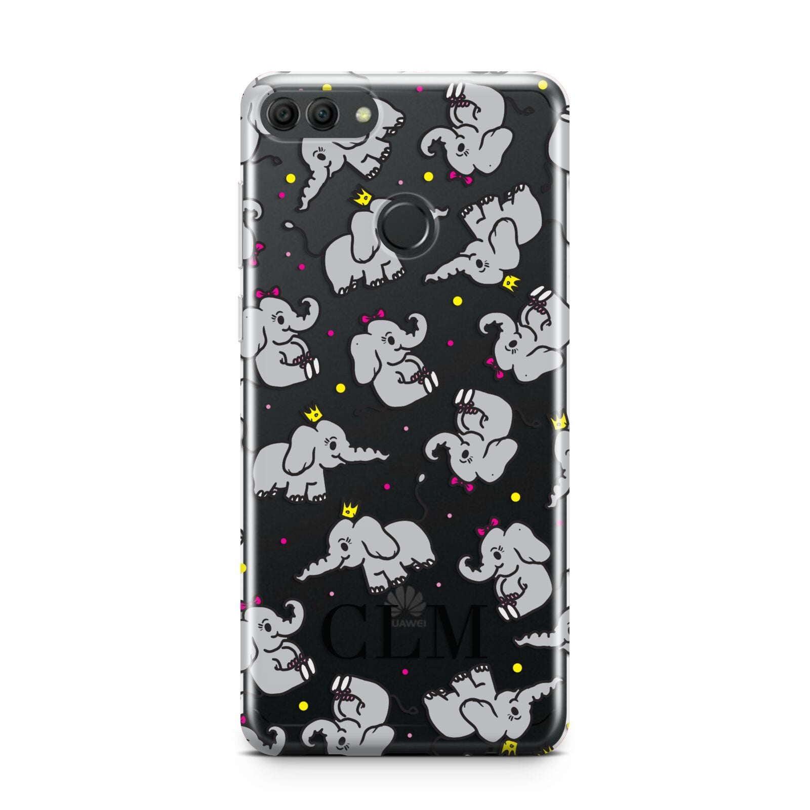 Personalised Elephant Initials Clear Huawei Y9 2018