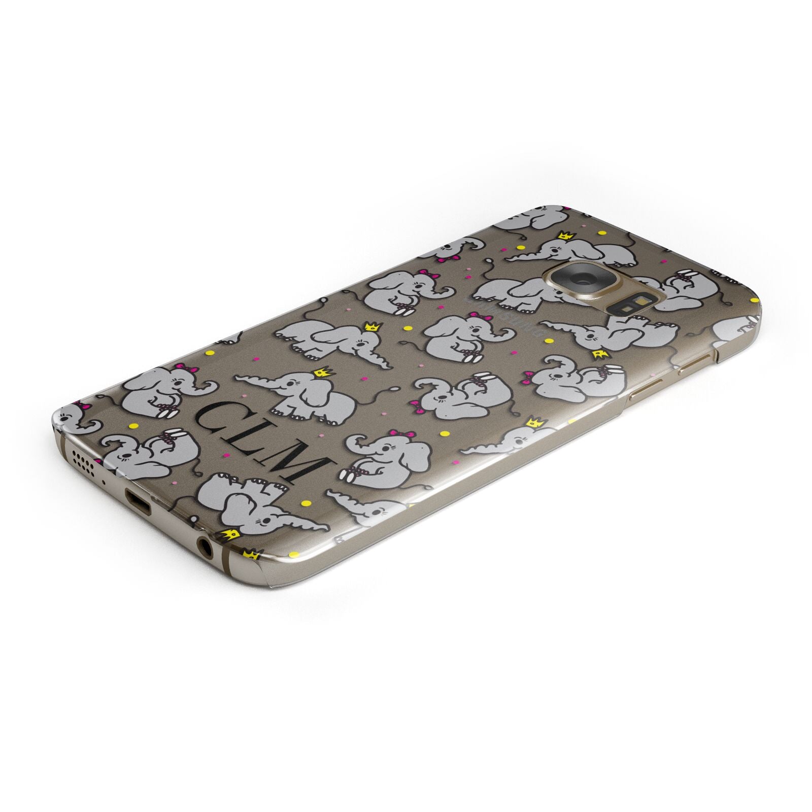 Personalised Elephant Initials Clear Protective Samsung Galaxy Case Angled Image