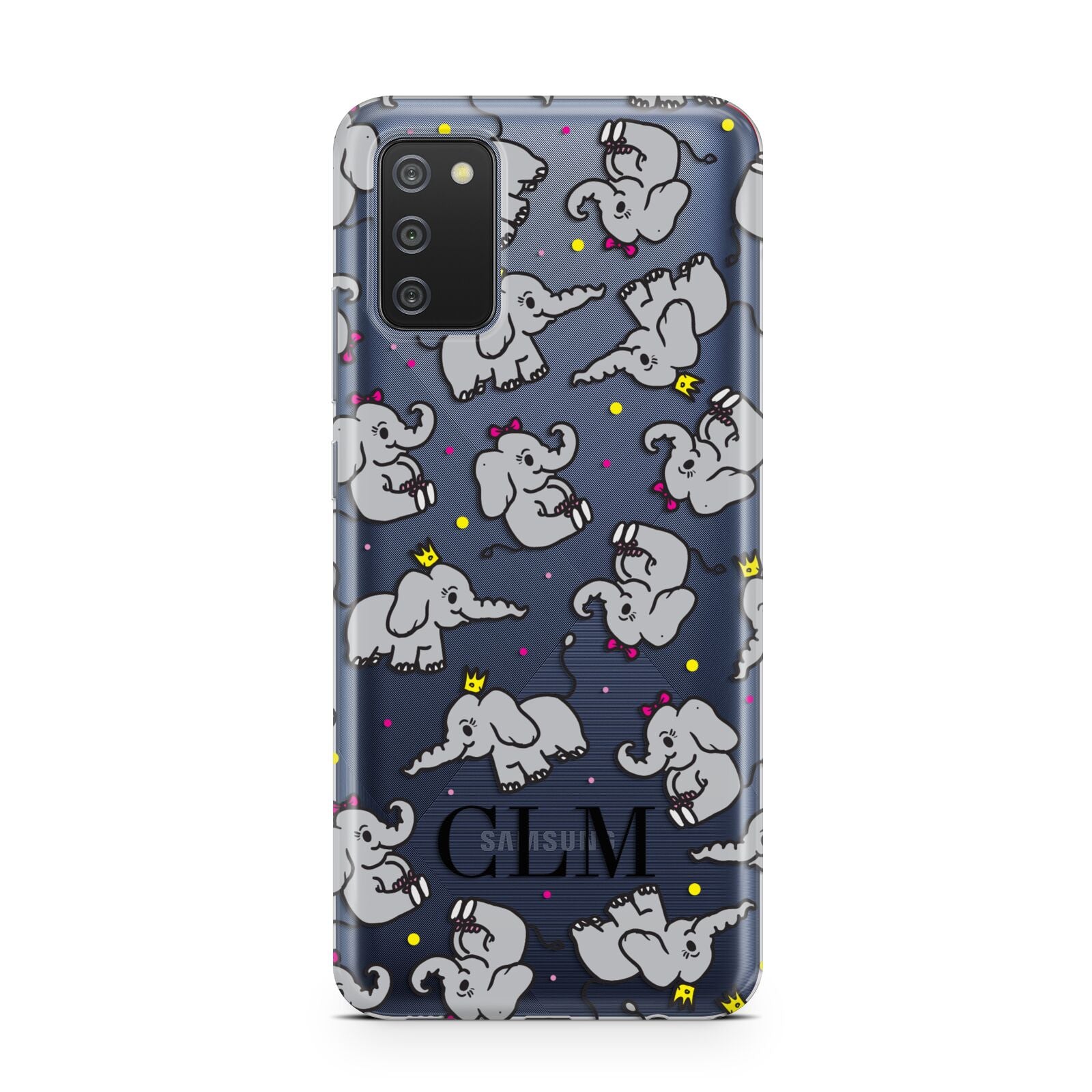 Personalised Elephant Initials Clear Samsung A02s Case