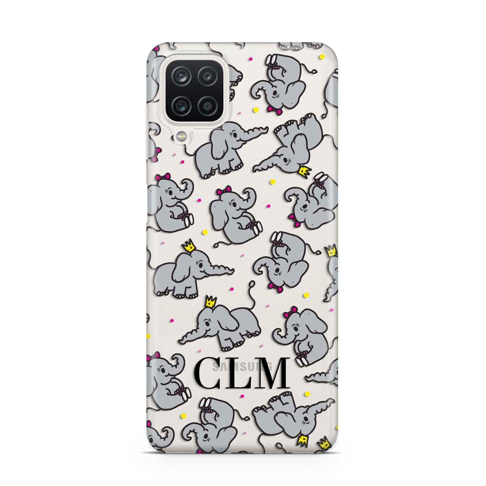 Personalised Elephant Initials Clear Samsung A12 Case