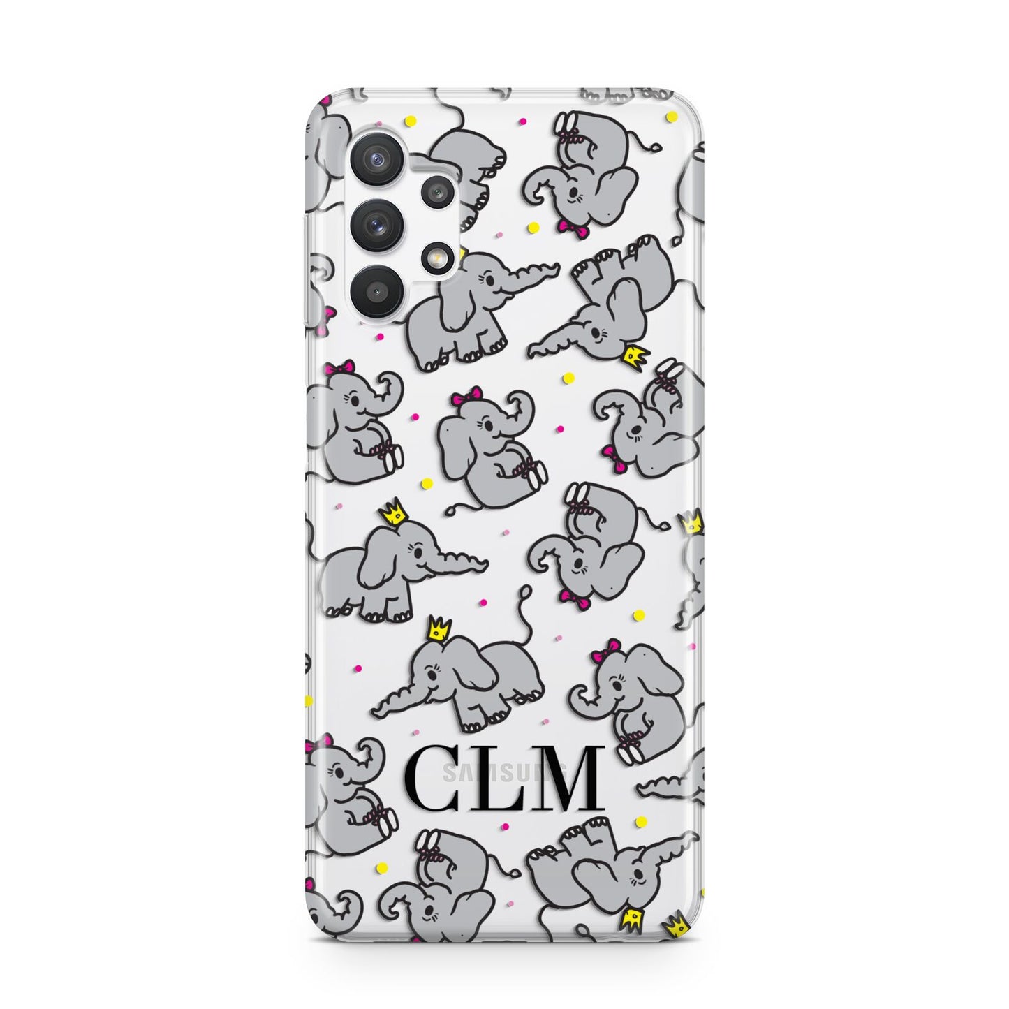 Personalised Elephant Initials Clear Samsung A32 5G Case