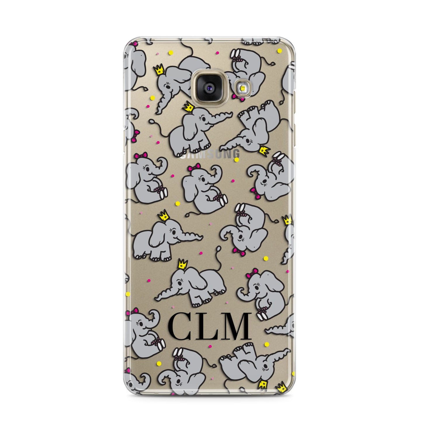 Personalised Elephant Initials Clear Samsung Galaxy A3 2016 Case on gold phone