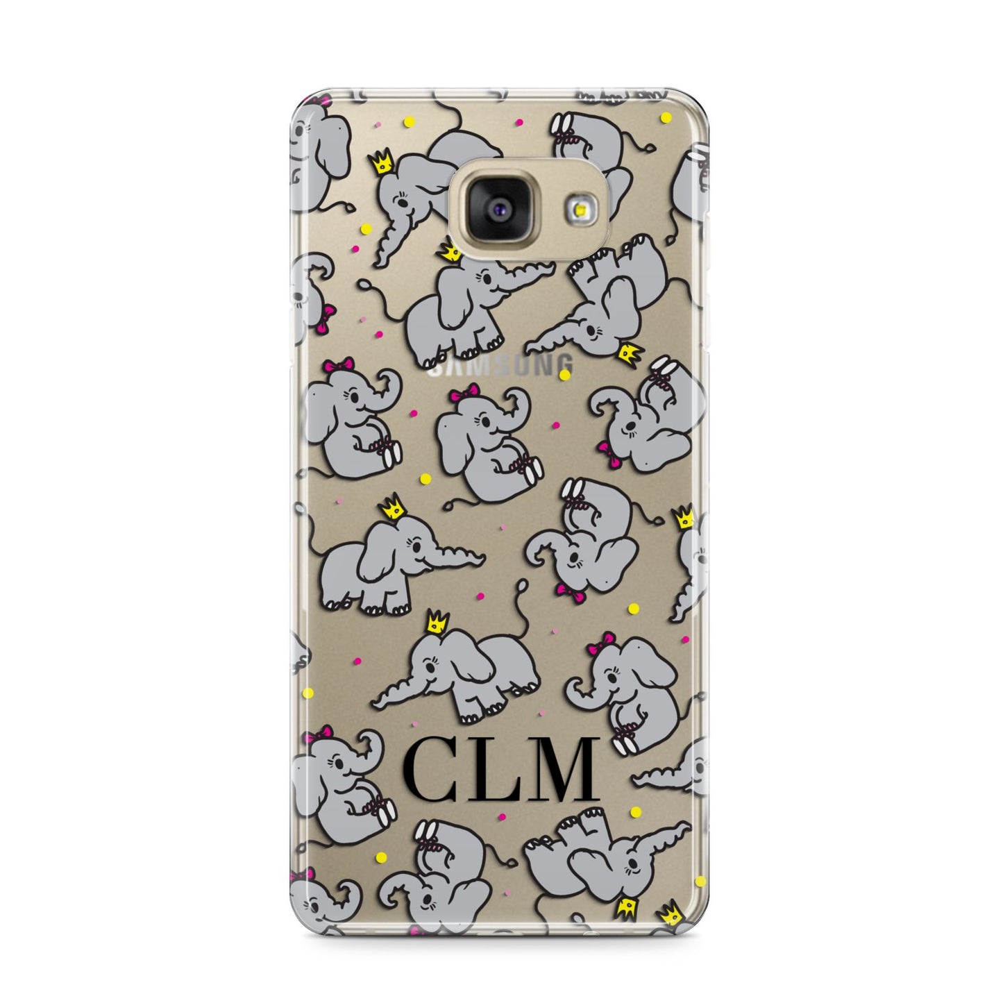 Personalised Elephant Initials Clear Samsung Galaxy A9 2016 Case on gold phone