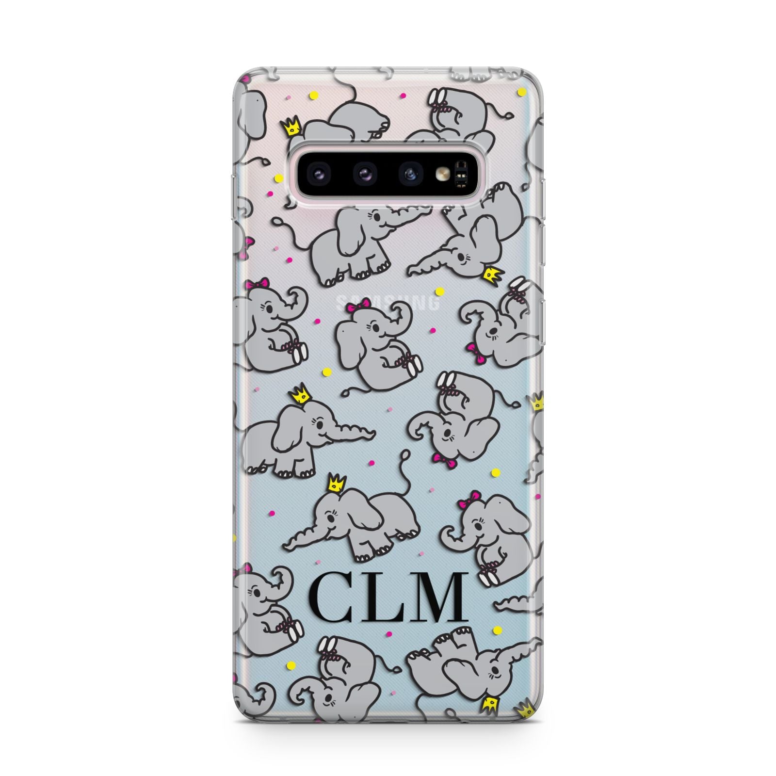 Personalised Elephant Initials Clear Samsung Galaxy S10 Plus Case