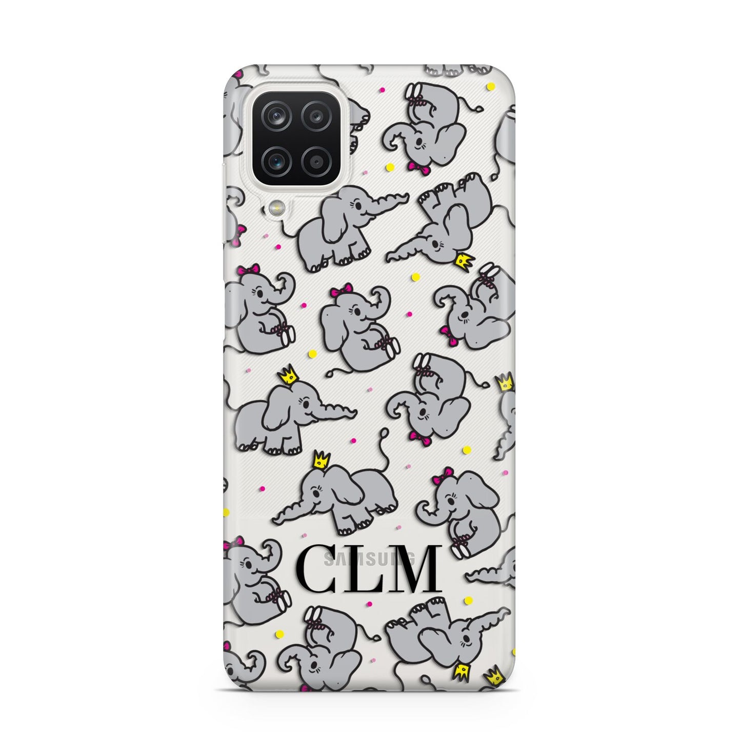 Personalised Elephant Initials Clear Samsung M12 Case