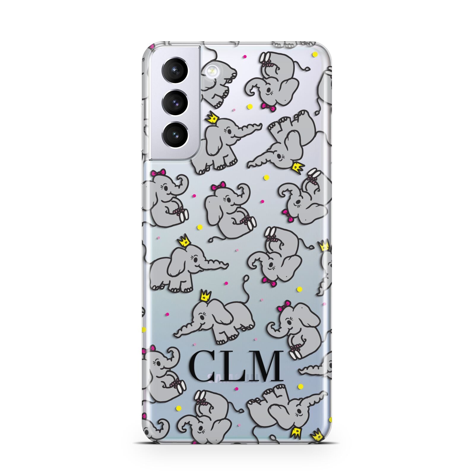 Personalised Elephant Initials Clear Samsung S21 Plus Case