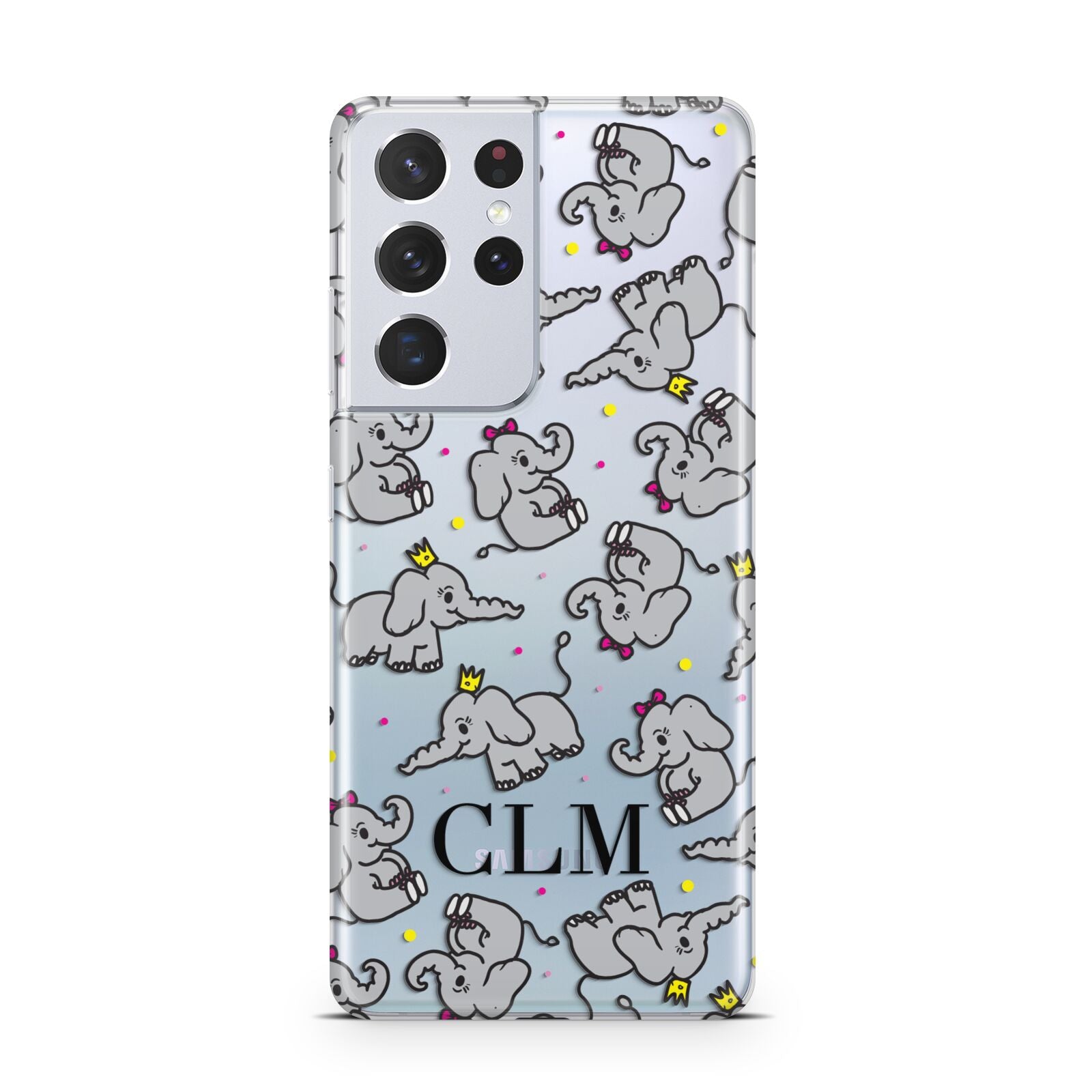 Personalised Elephant Initials Clear Samsung S21 Ultra Case