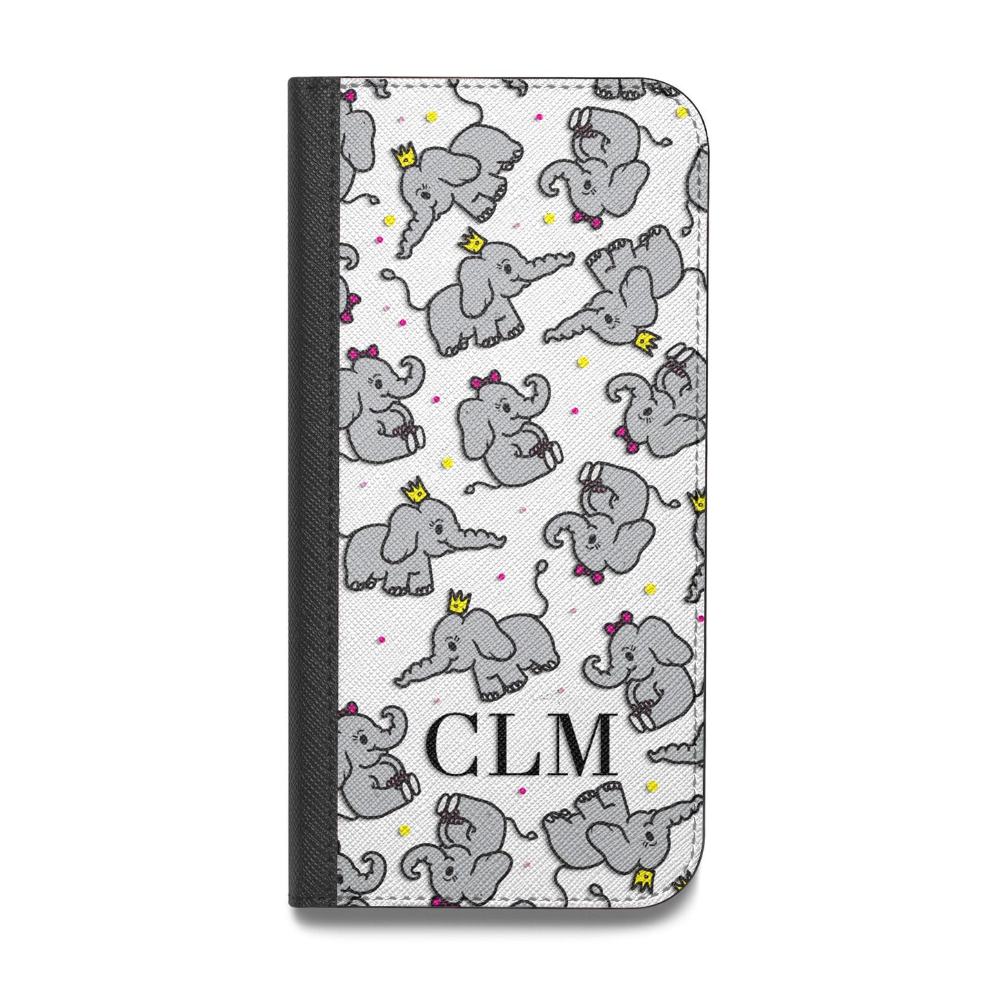 Personalised Elephant Initials Clear Vegan Leather Flip Samsung Case