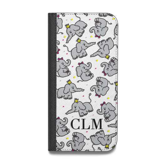 Personalised Elephant Initials Clear Vegan Leather Flip Samsung Case