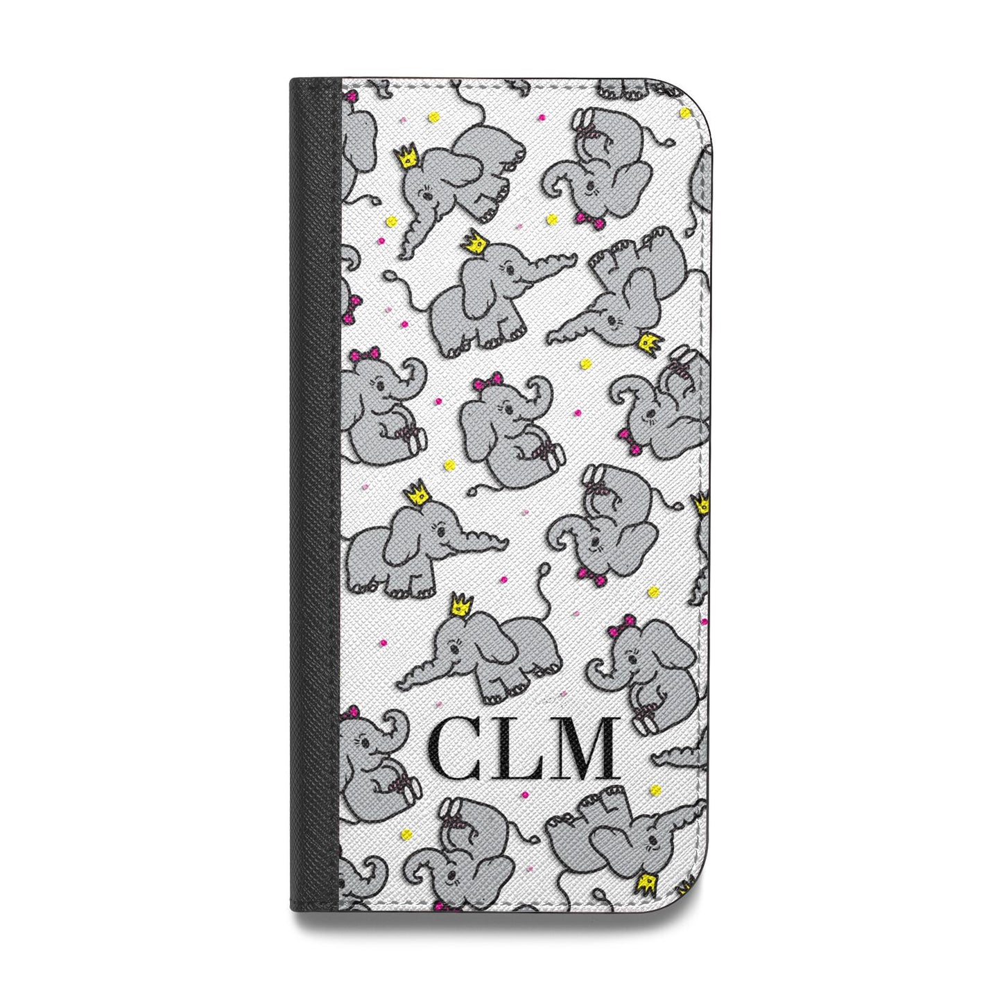 Personalised Elephant Initials Clear Vegan Leather Flip iPhone Case