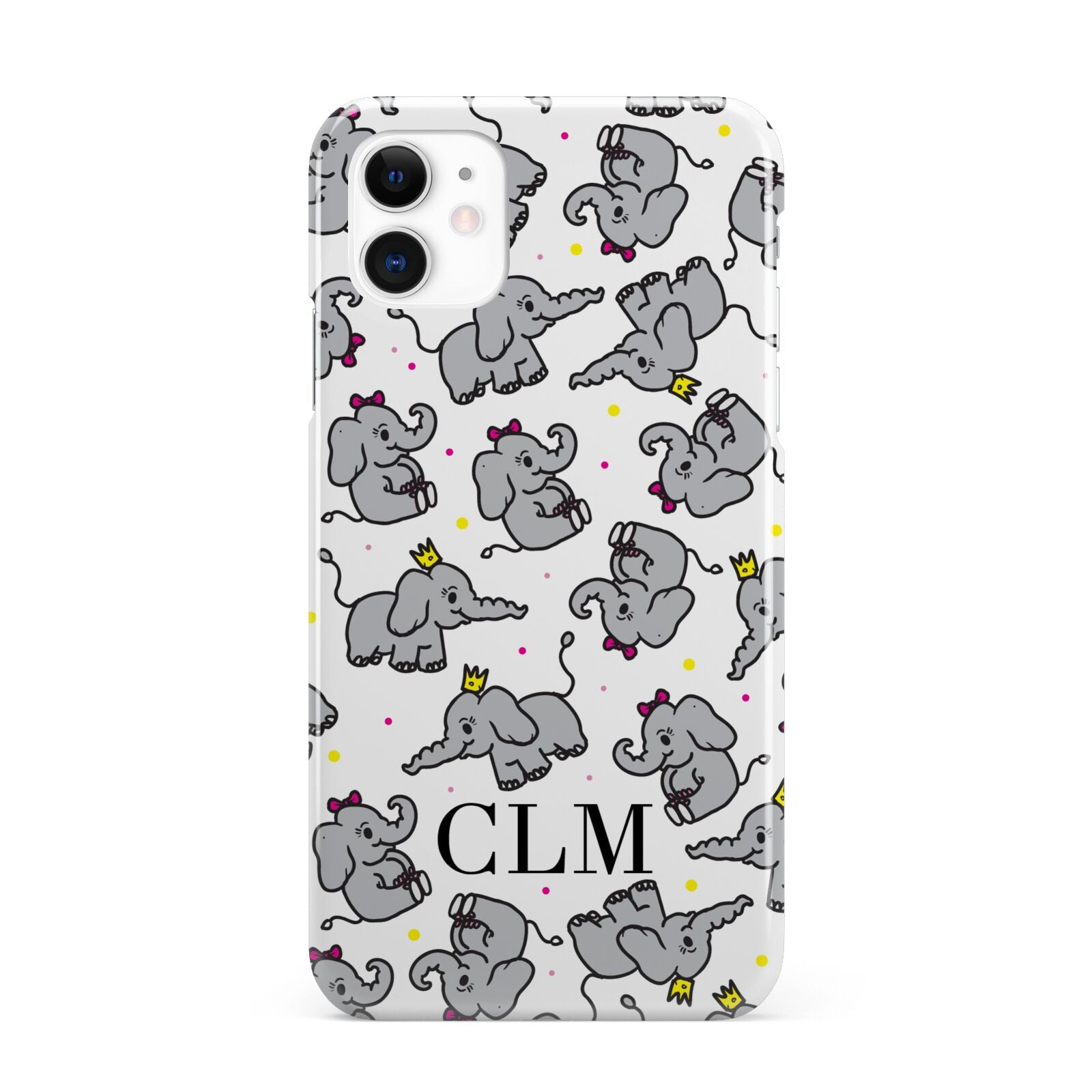 Personalised Elephant Initials Clear iPhone 11 3D Snap Case