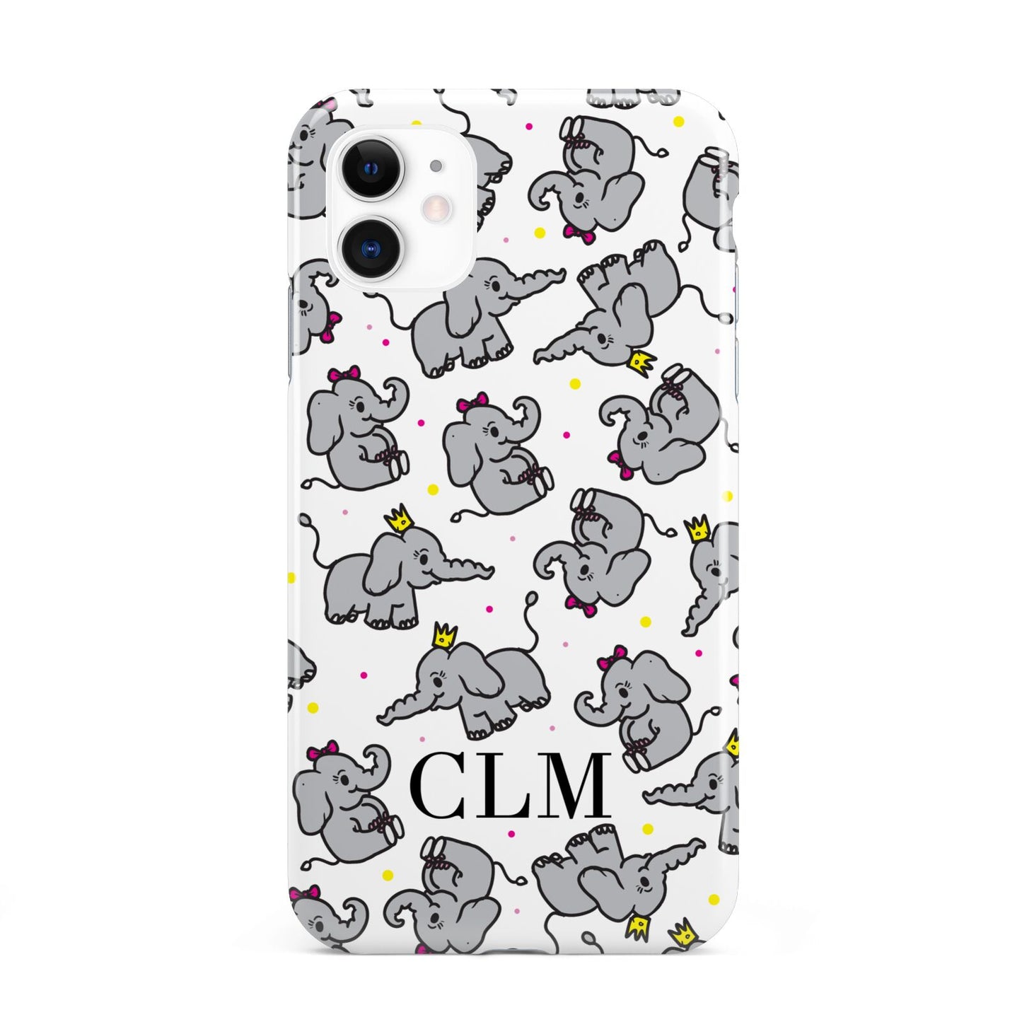Personalised Elephant Initials Clear iPhone 11 3D Tough Case