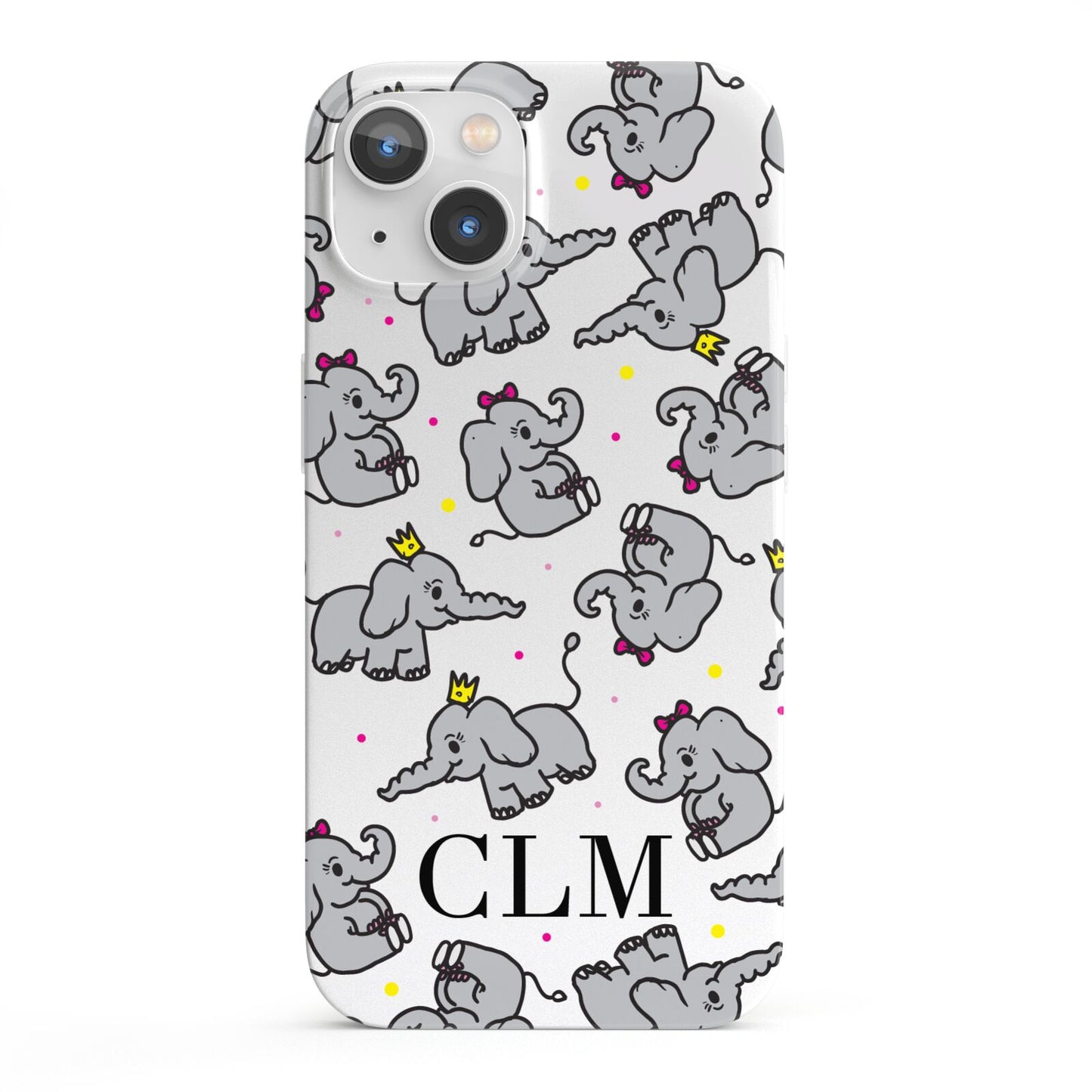 Personalised Elephant Initials Clear iPhone 13 Full Wrap 3D Snap Case