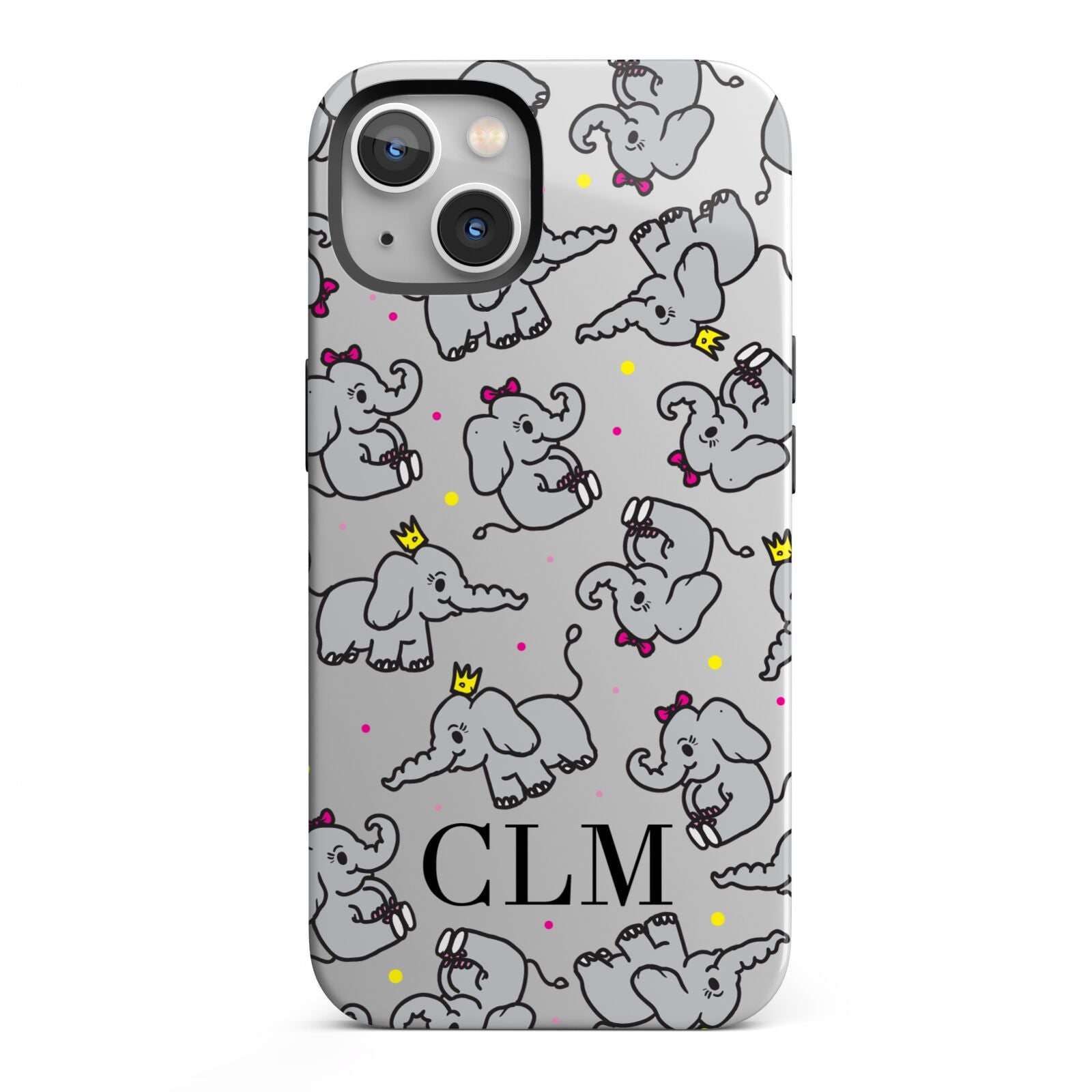 Personalised Elephant Initials Clear iPhone 13 Full Wrap 3D Tough Case