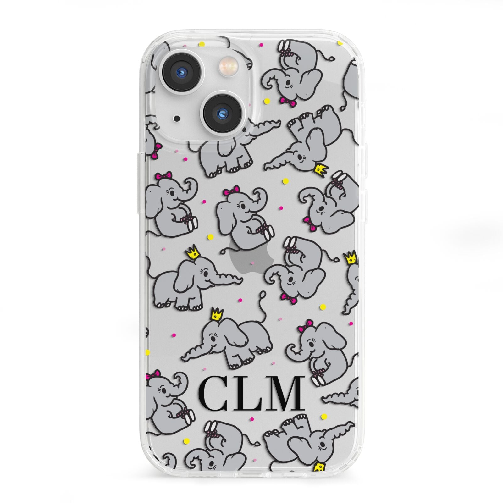 Personalised Elephant Initials Clear iPhone 13 Mini Clear Bumper Case