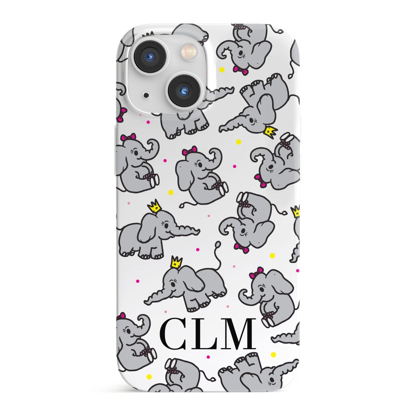 Personalised Elephant Initials Clear iPhone 13 Mini Full Wrap 3D Snap Case