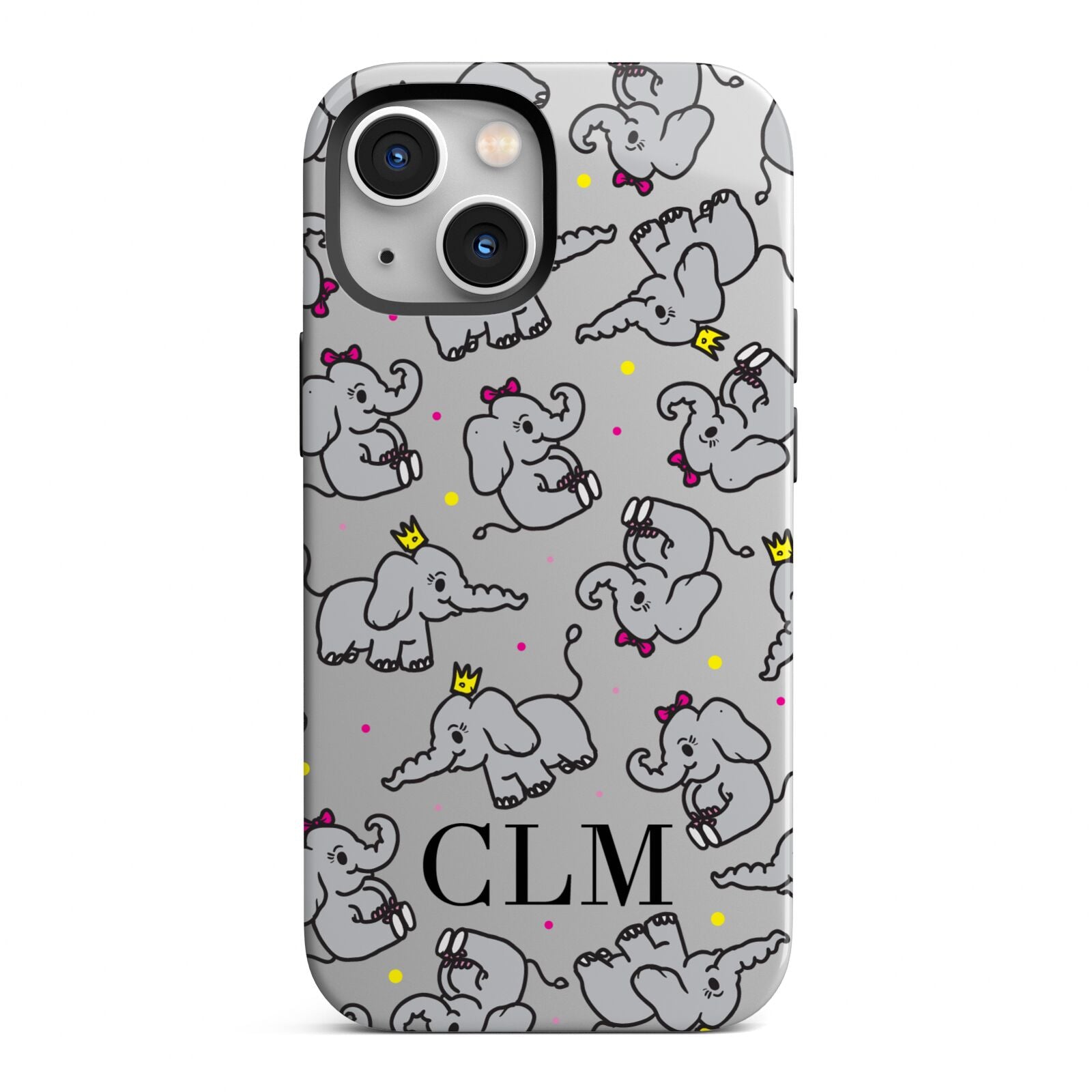 Personalised Elephant Initials Clear iPhone 13 Mini Full Wrap 3D Tough Case