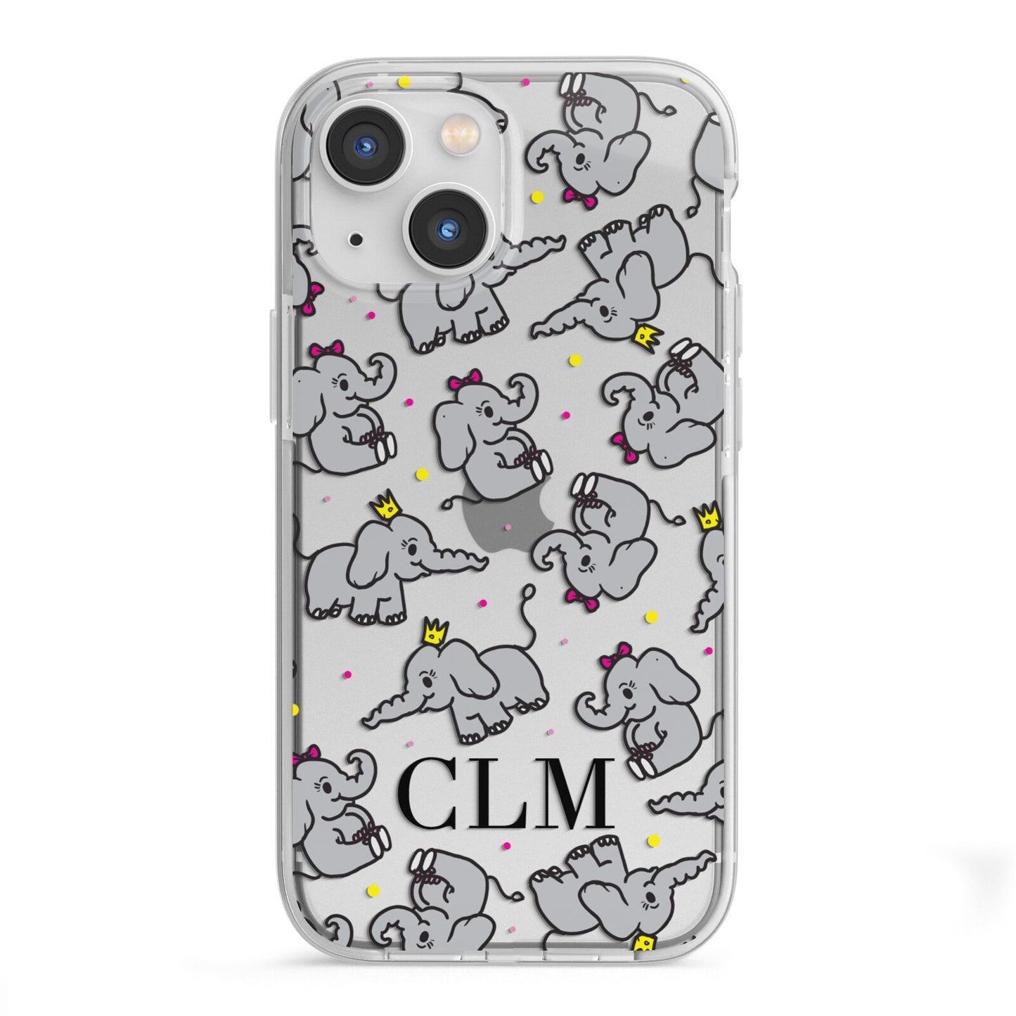 Personalised Elephant Initials Clear iPhone 13 Mini TPU Impact Case with White Edges