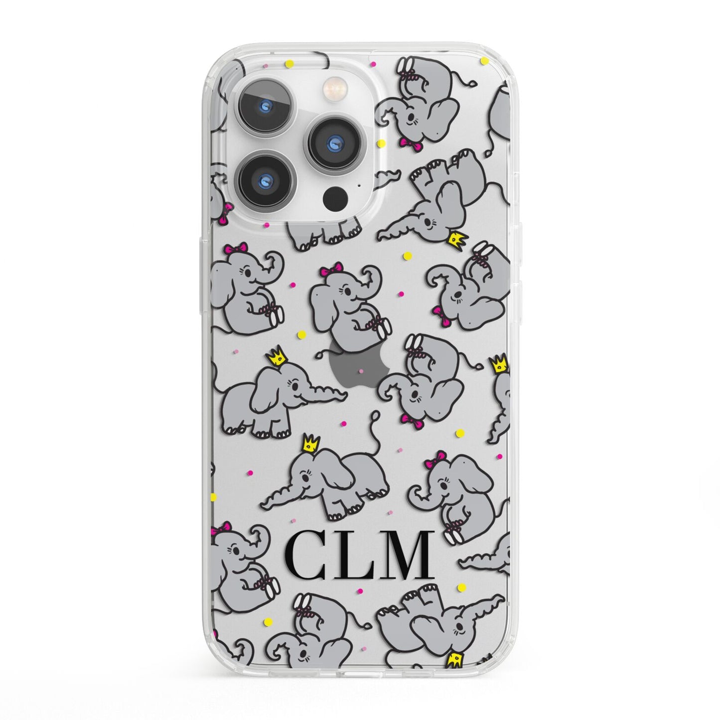 Personalised Elephant Initials Clear iPhone 13 Pro Clear Bumper Case