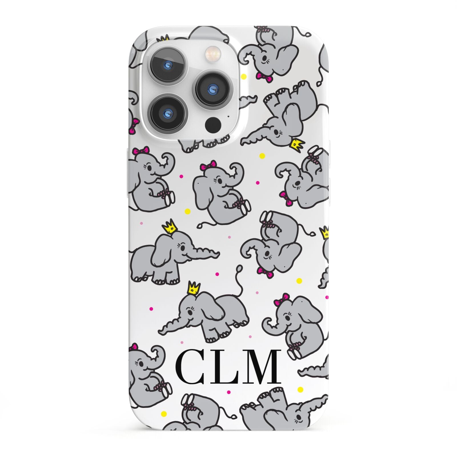 Personalised Elephant Initials Clear iPhone 13 Pro Full Wrap 3D Snap Case
