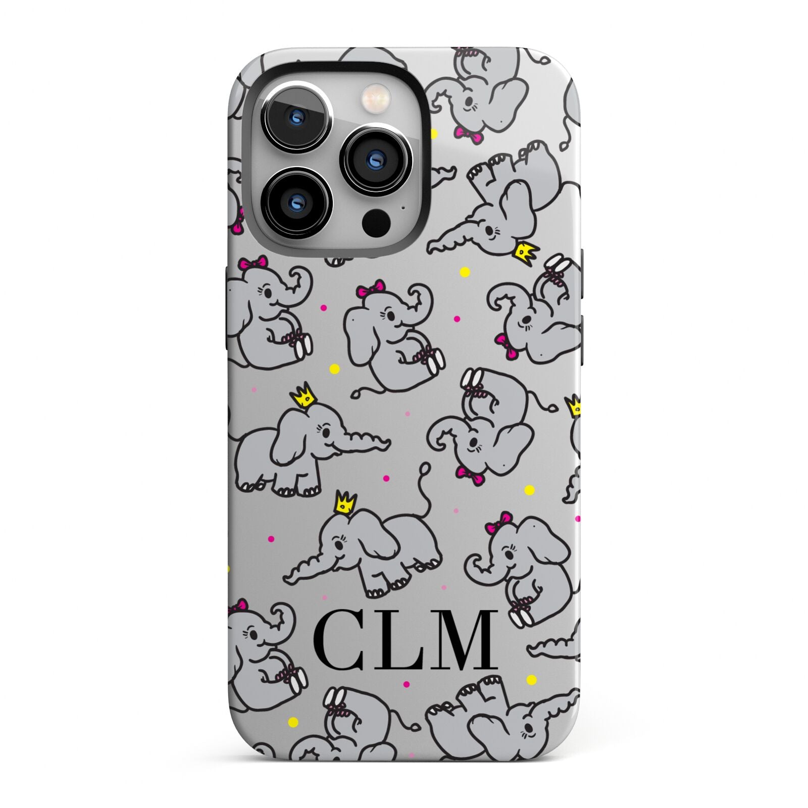 Personalised Elephant Initials Clear iPhone 13 Pro Full Wrap 3D Tough Case