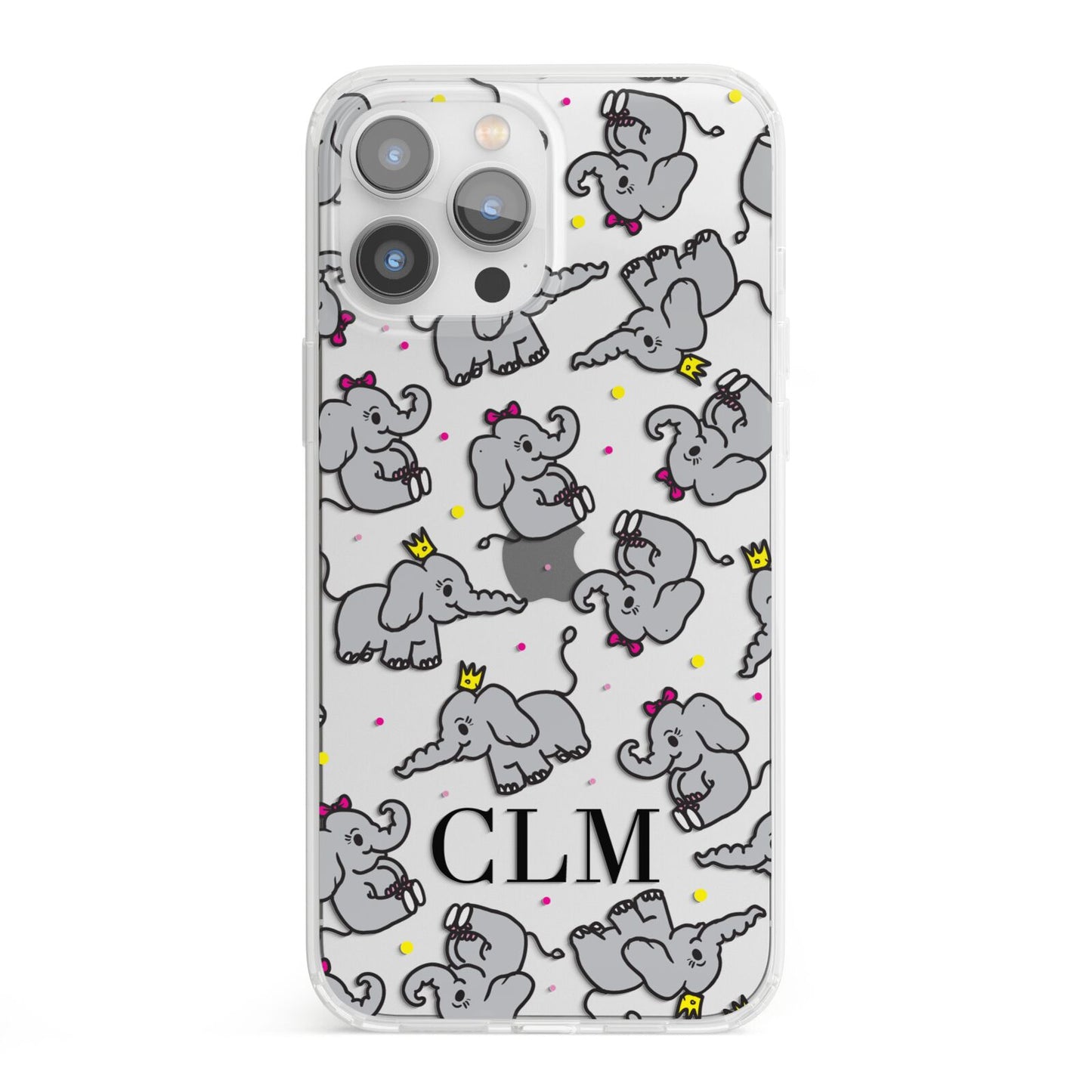 Personalised Elephant Initials Clear iPhone 13 Pro Max Clear Bumper Case