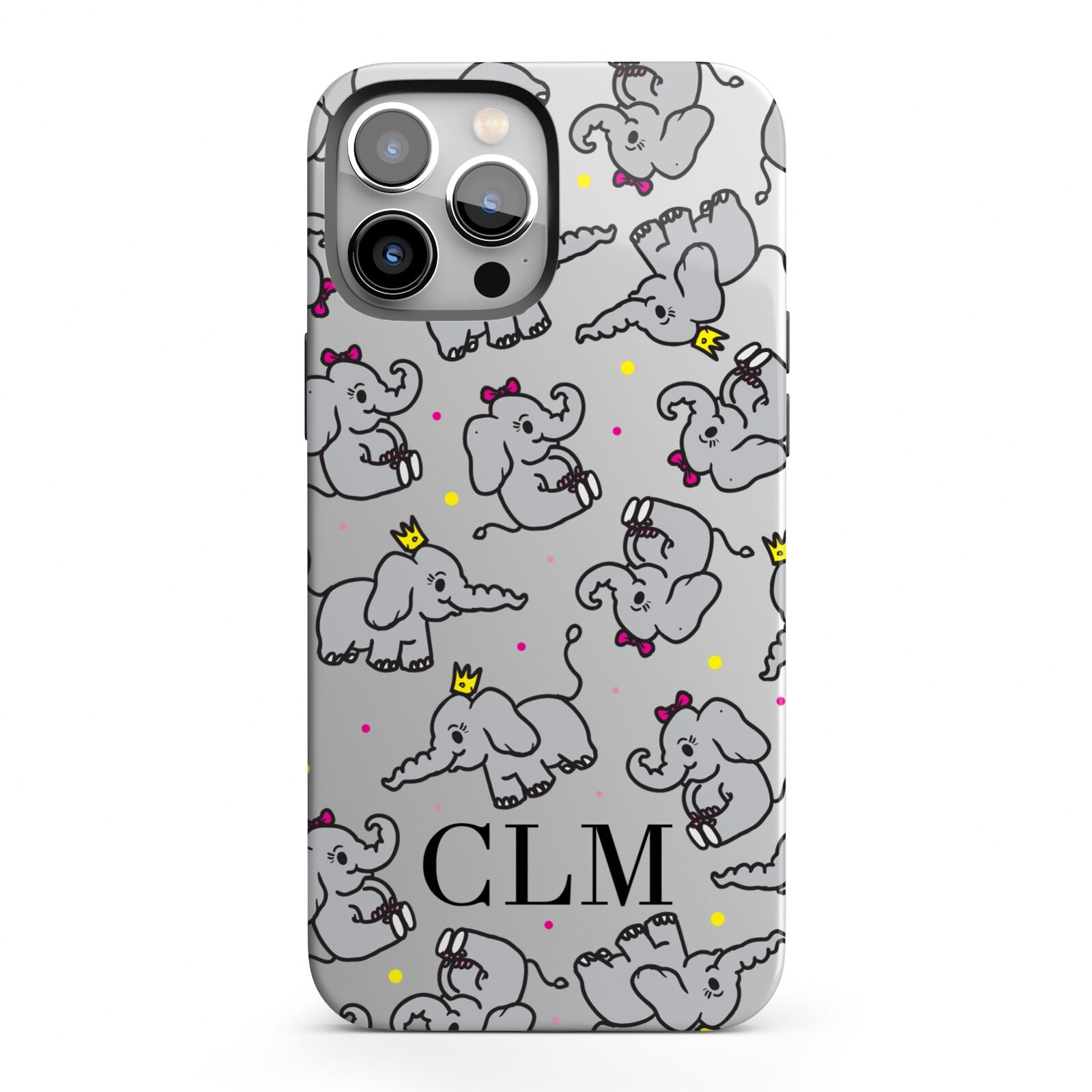 Personalised Elephant Initials Clear iPhone 13 Pro Max Full Wrap 3D Tough Case