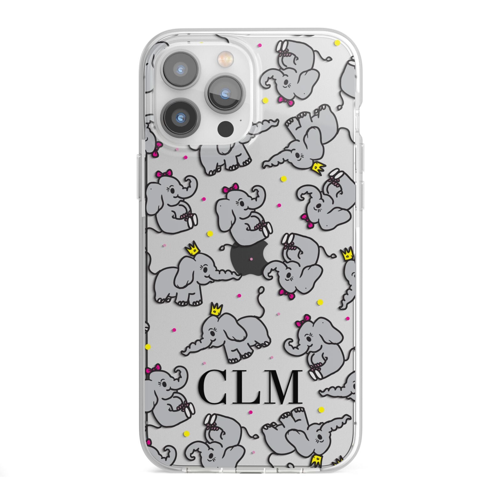 Personalised Elephant Initials Clear iPhone 13 Pro Max TPU Impact Case with White Edges