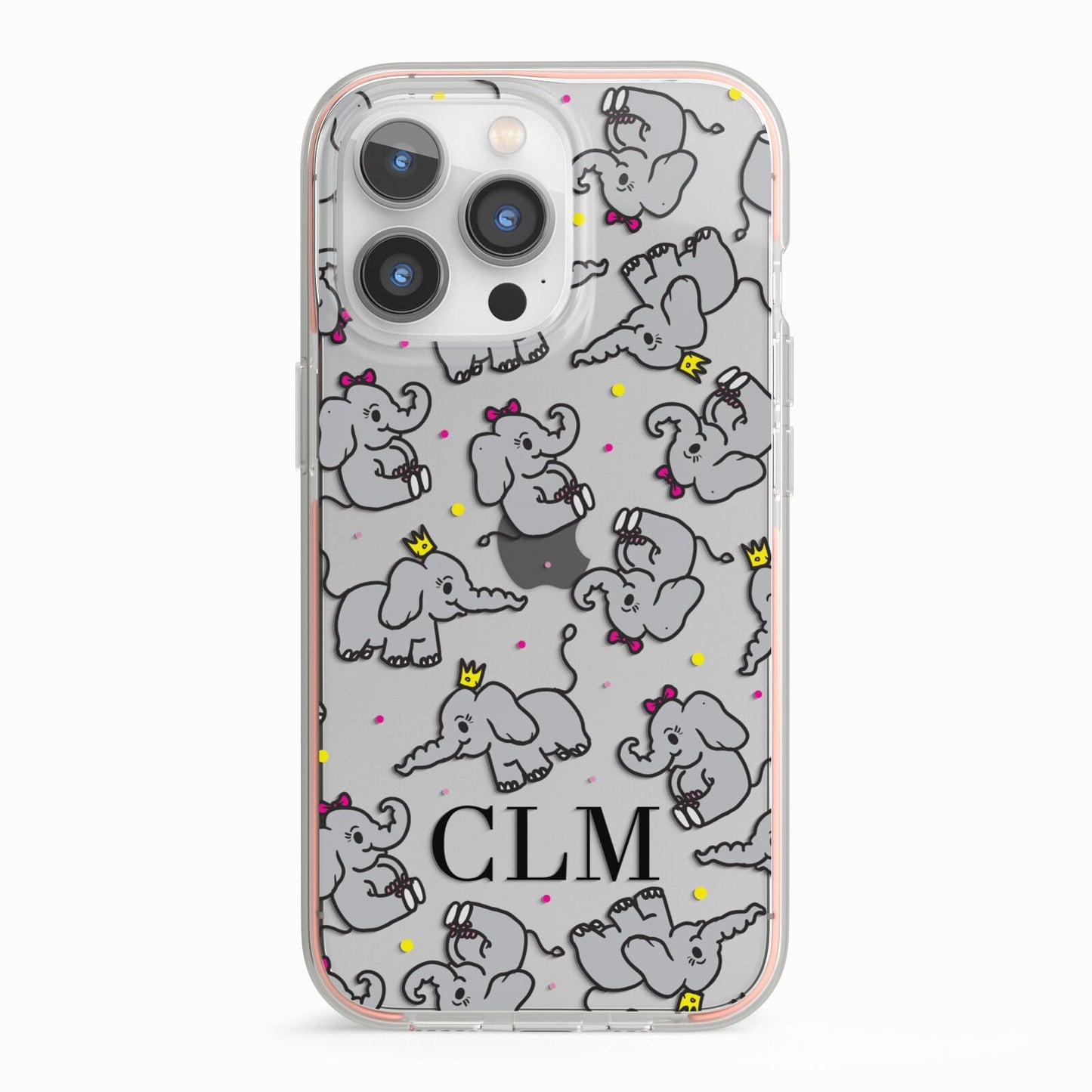 Personalised Elephant Initials Clear iPhone 13 Pro TPU Impact Case with Pink Edges
