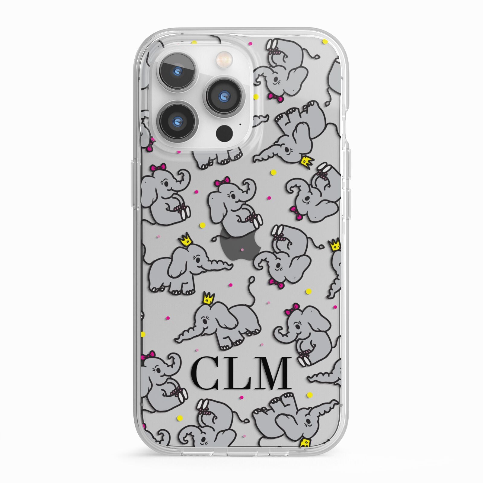 Personalised Elephant Initials Clear iPhone 13 Pro TPU Impact Case with White Edges