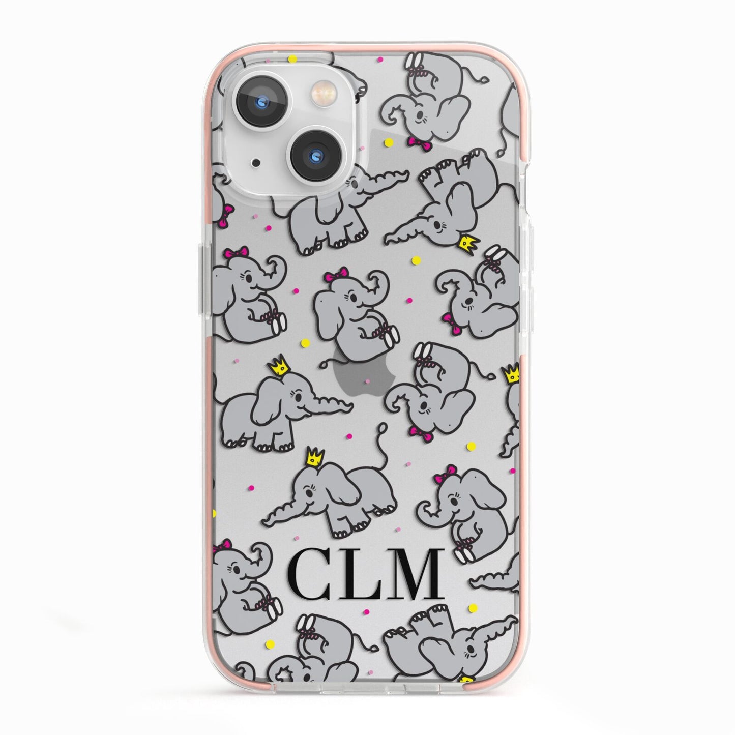 Personalised Elephant Initials Clear iPhone 13 TPU Impact Case with Pink Edges