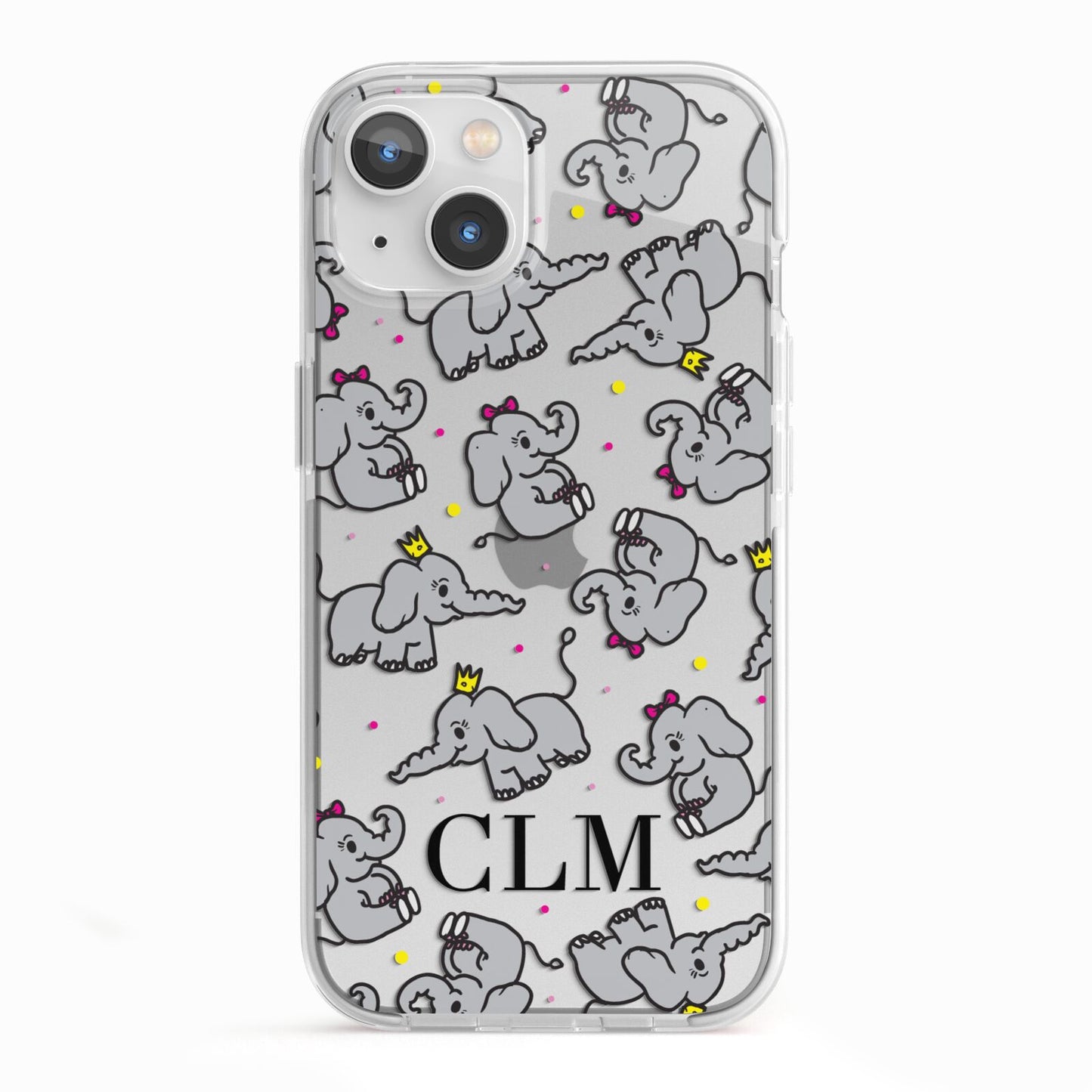 Personalised Elephant Initials Clear iPhone 13 TPU Impact Case with White Edges