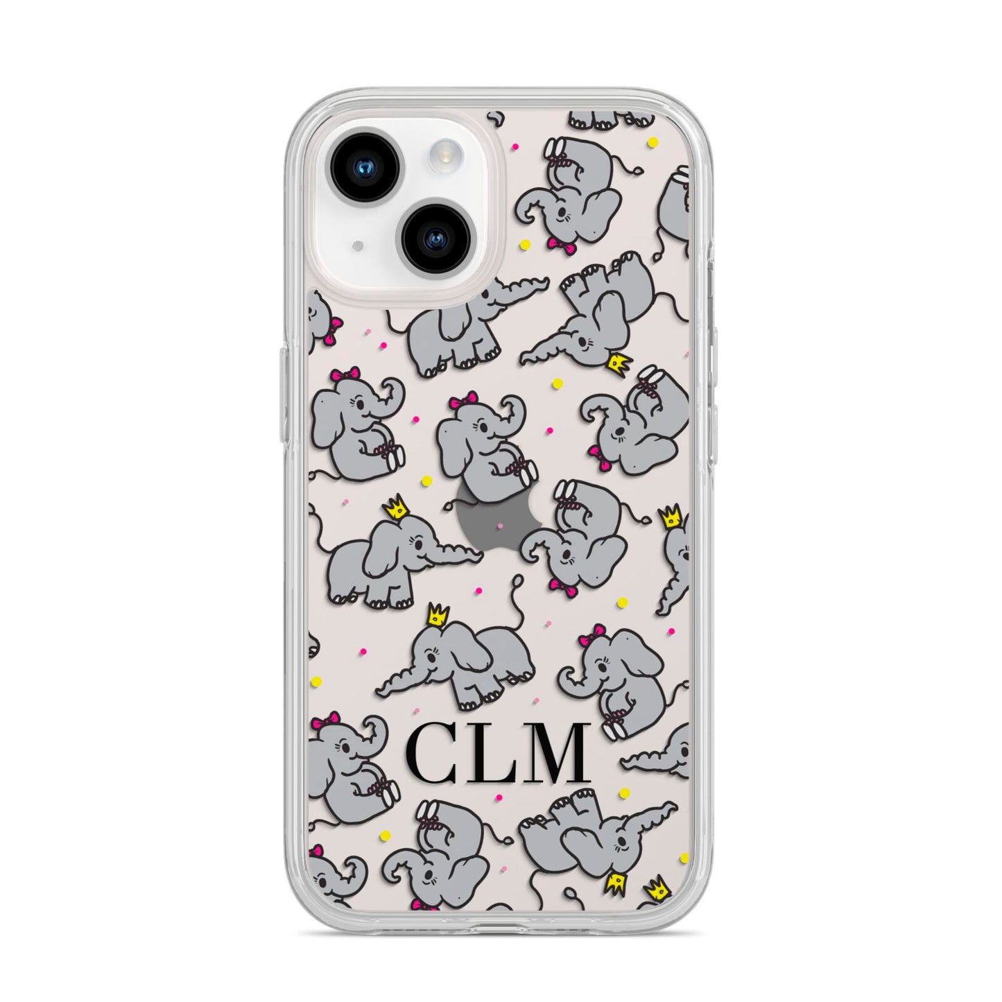 Personalised Elephant Initials Clear iPhone 14 Clear Tough Case Starlight