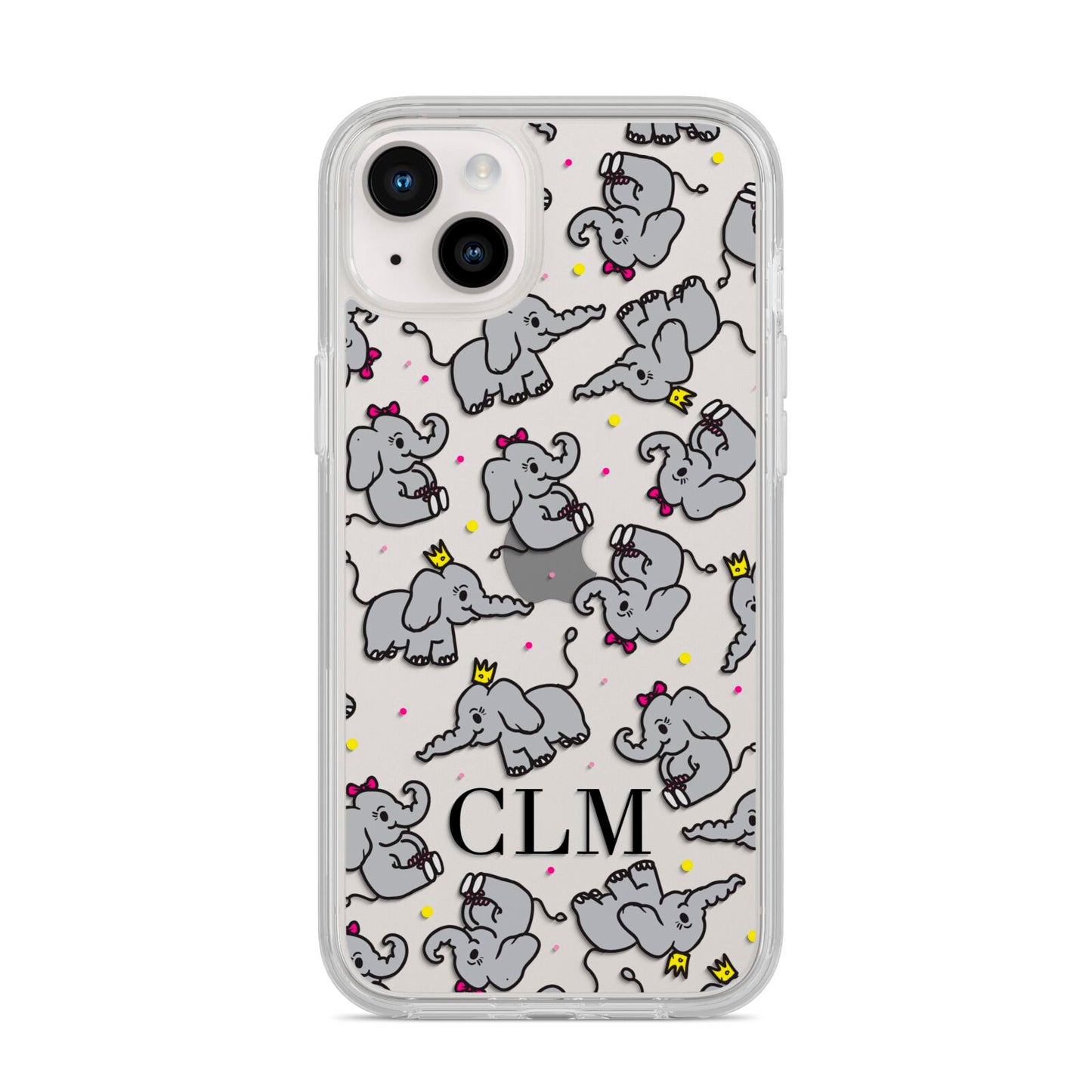 Personalised Elephant Initials Clear iPhone 14 Plus Clear Tough Case Starlight