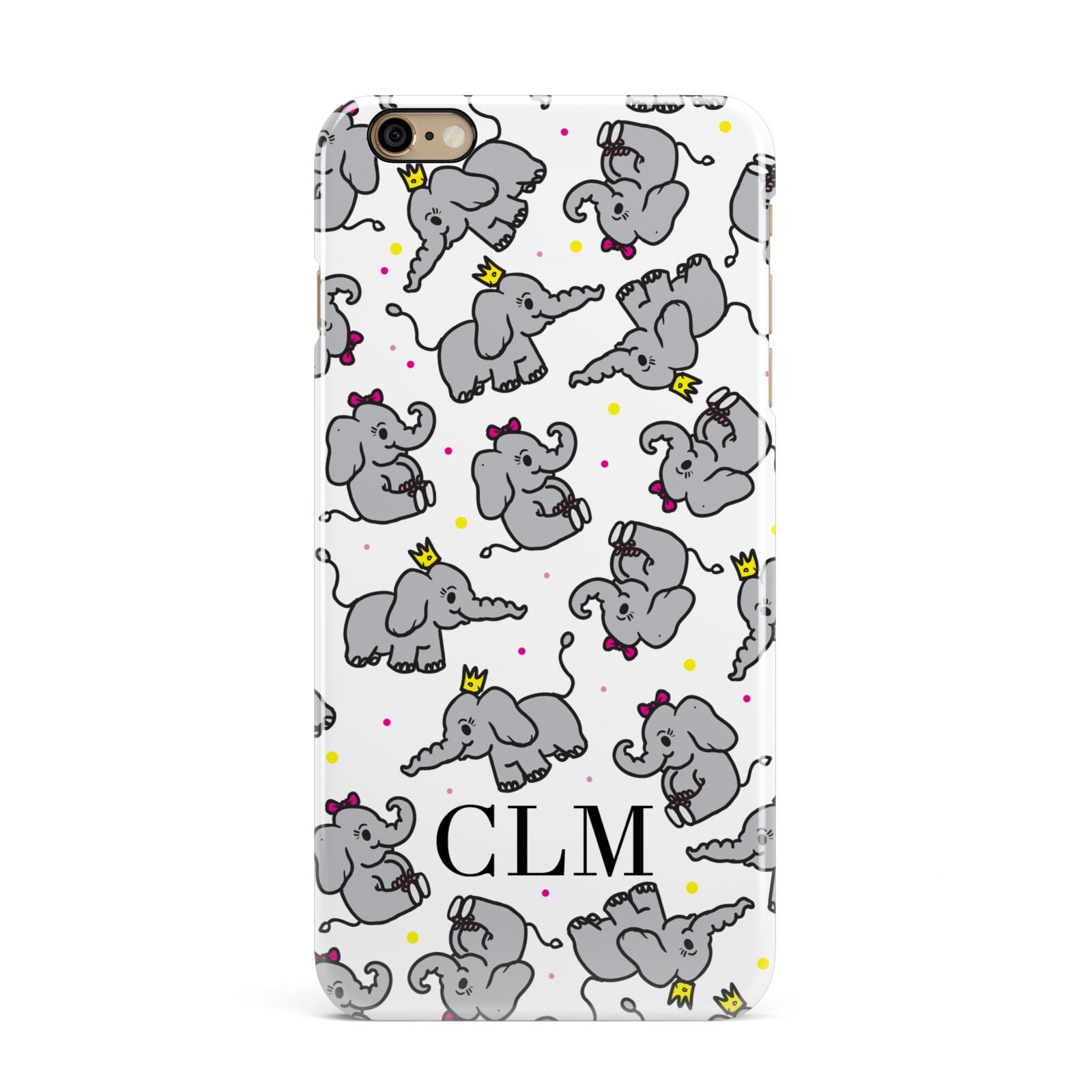 Personalised Elephant Initials Clear iPhone 6 Plus 3D Snap Case on Gold Phone