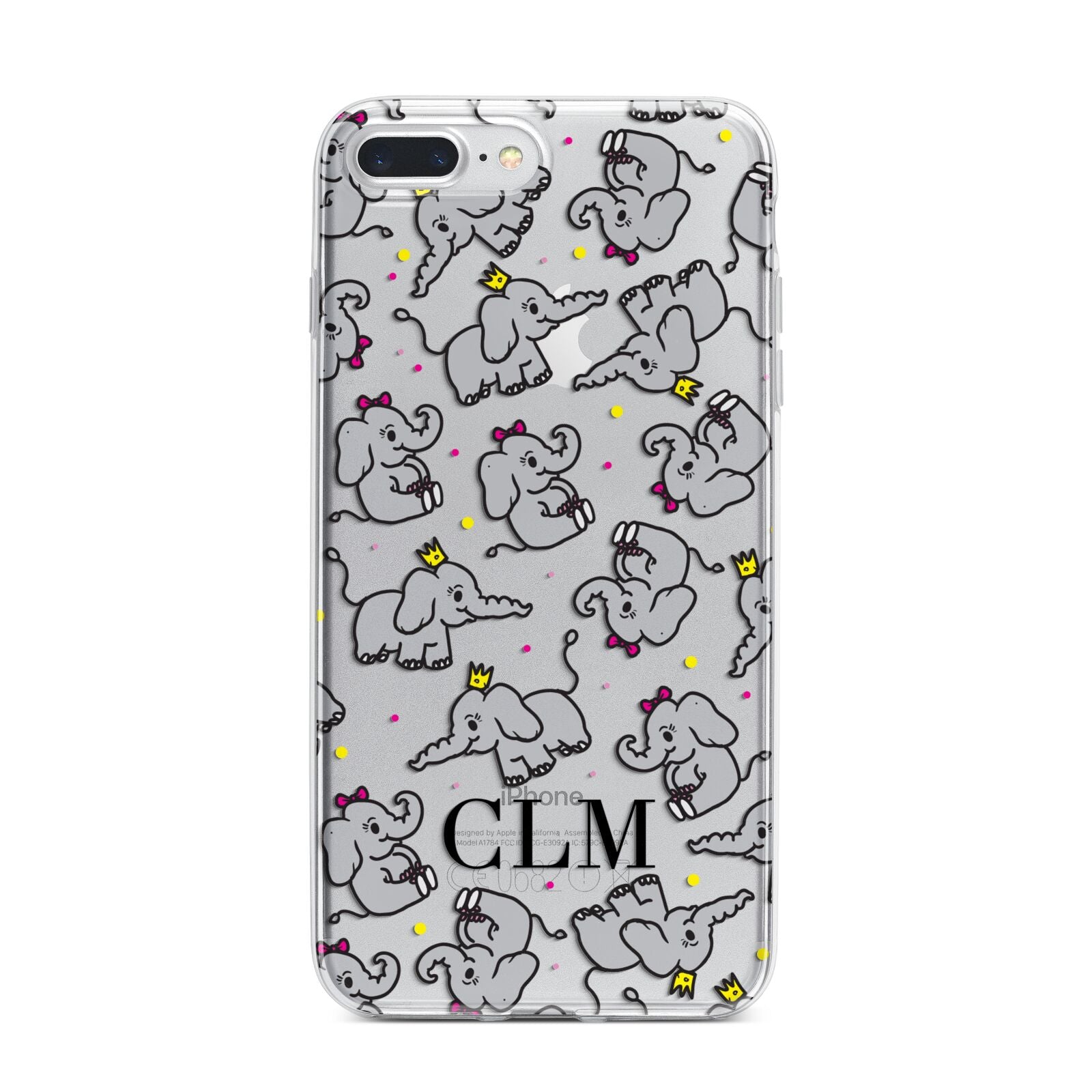 Personalised Elephant Initials Clear iPhone 7 Plus Bumper Case on Silver iPhone