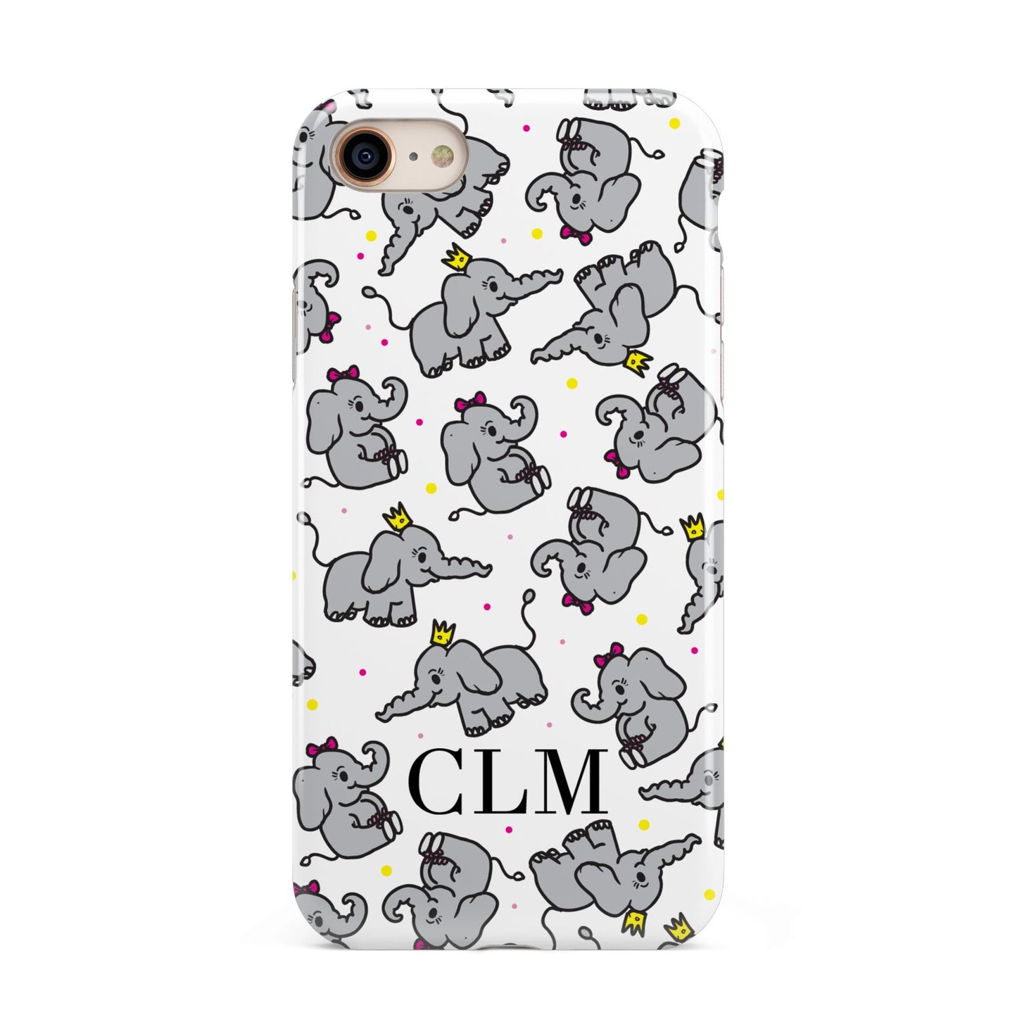 Personalised Elephant Initials Clear iPhone 8 3D Tough Case on Gold Phone