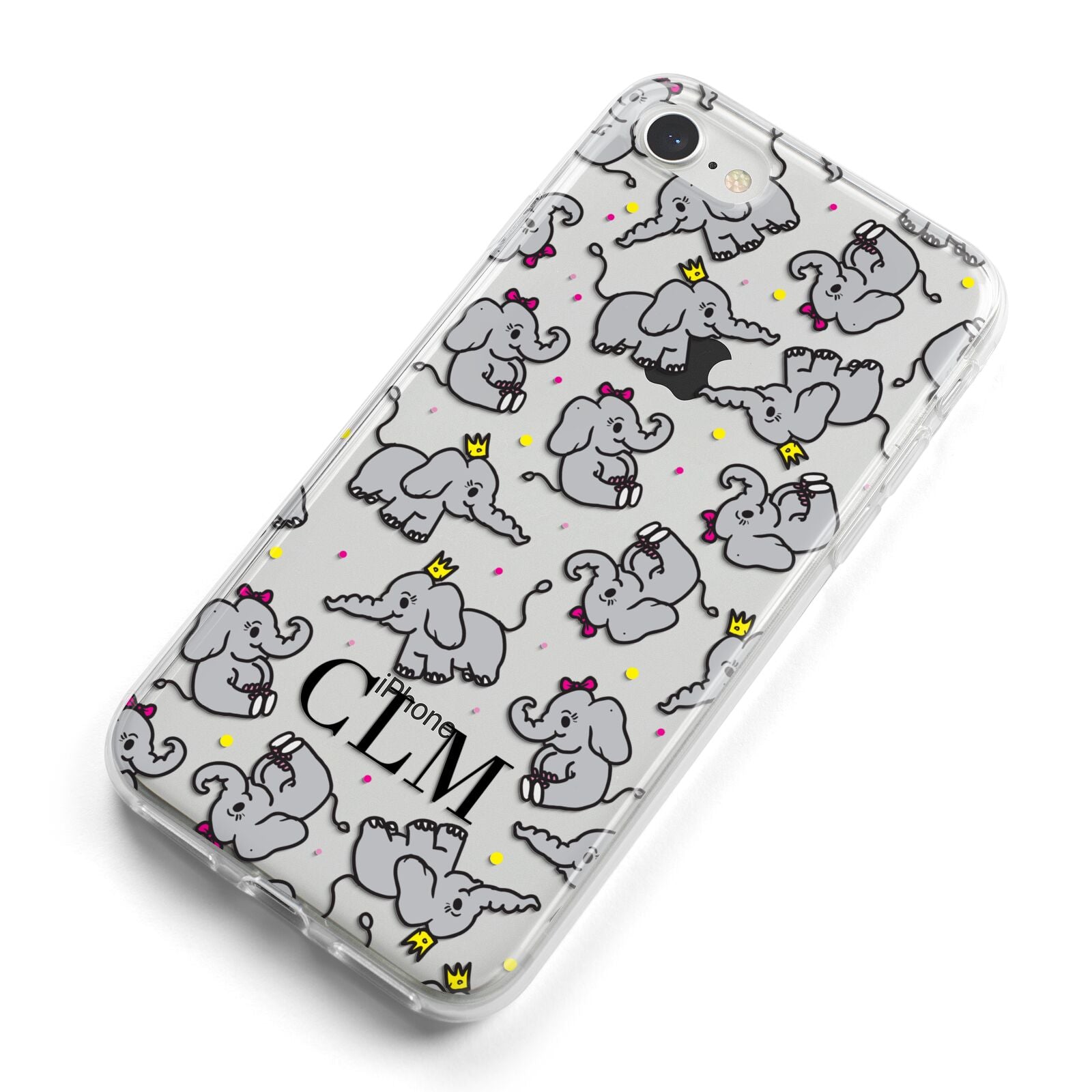 Personalised Elephant Initials Clear iPhone 8 Bumper Case on Silver iPhone Alternative Image