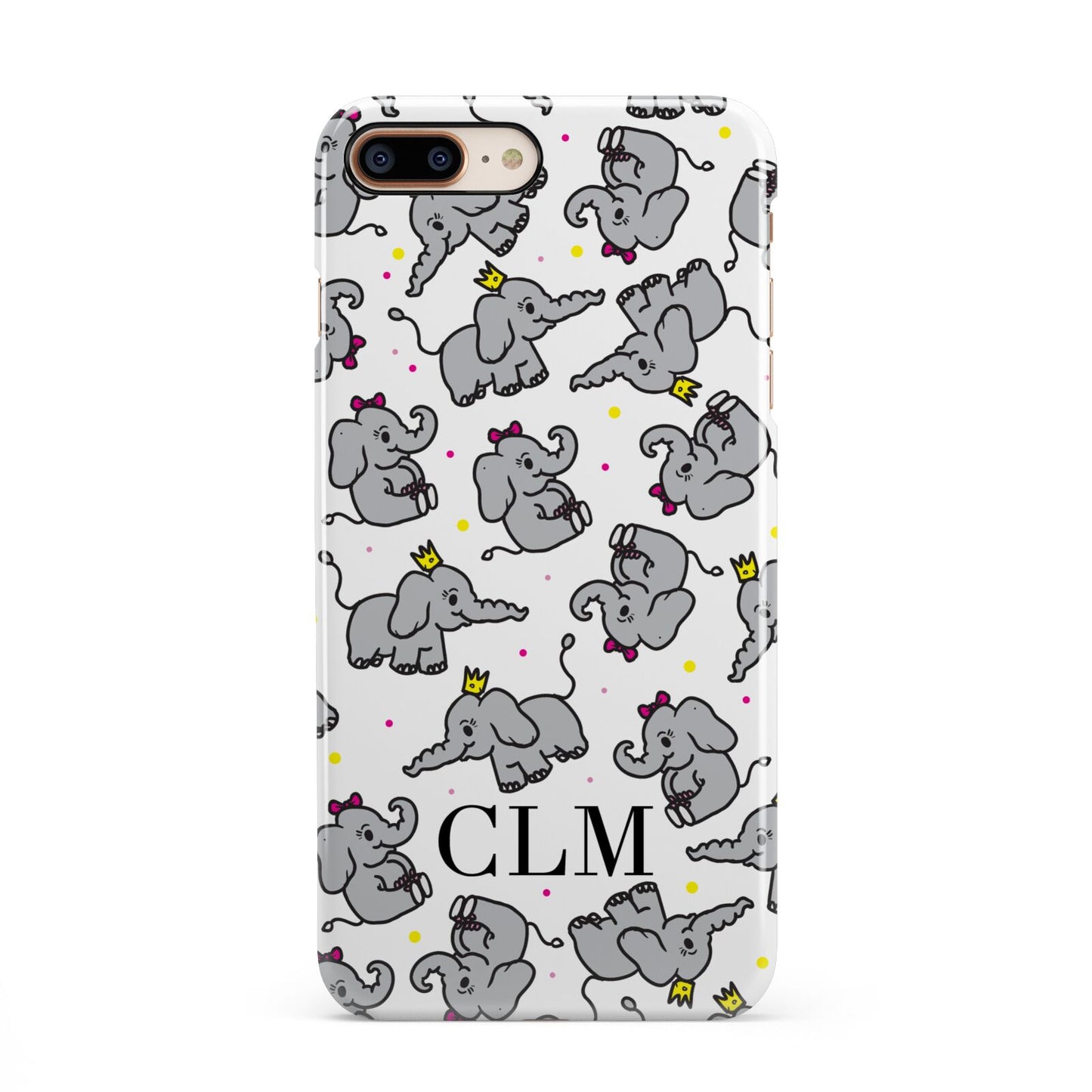 Personalised Elephant Initials Clear iPhone 8 Plus 3D Snap Case on Gold Phone
